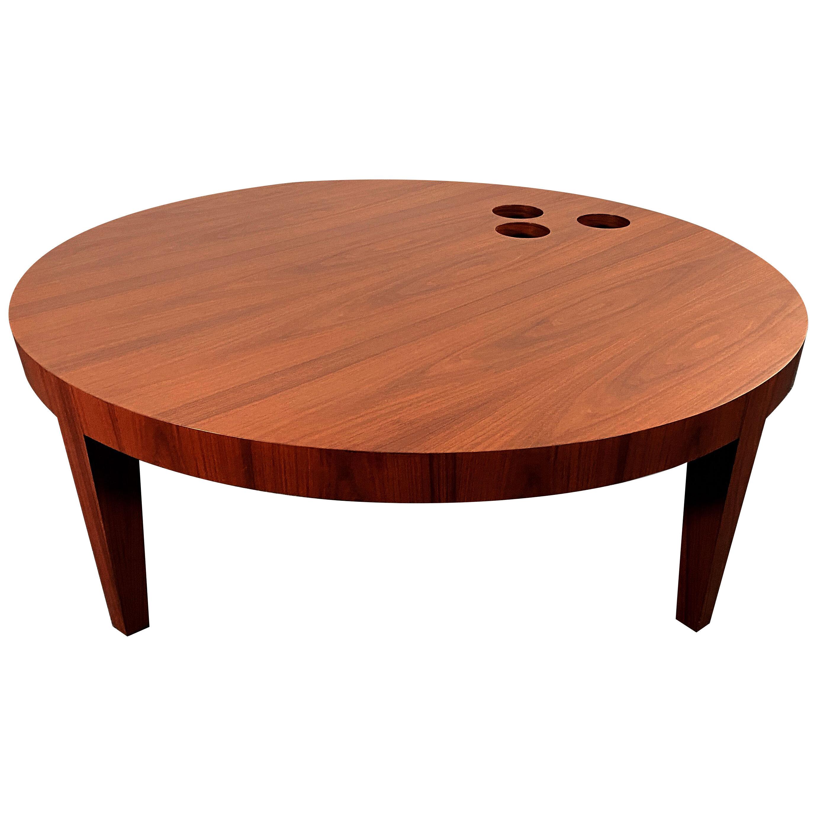 Unique Bespoke American Walnut Round Coffee Table with Round Cutouts