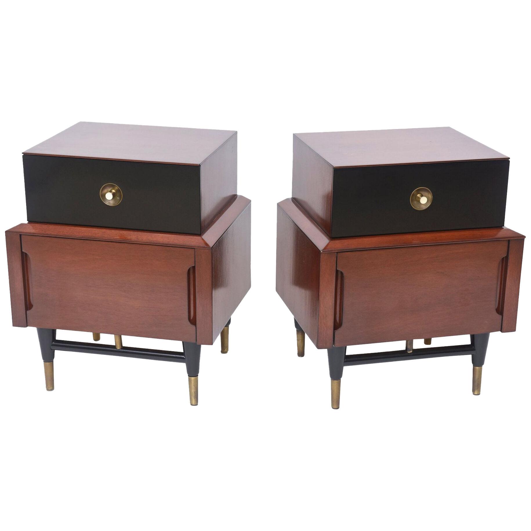 Pair American Modern Mahogany and Ebonized Bedside Tables	