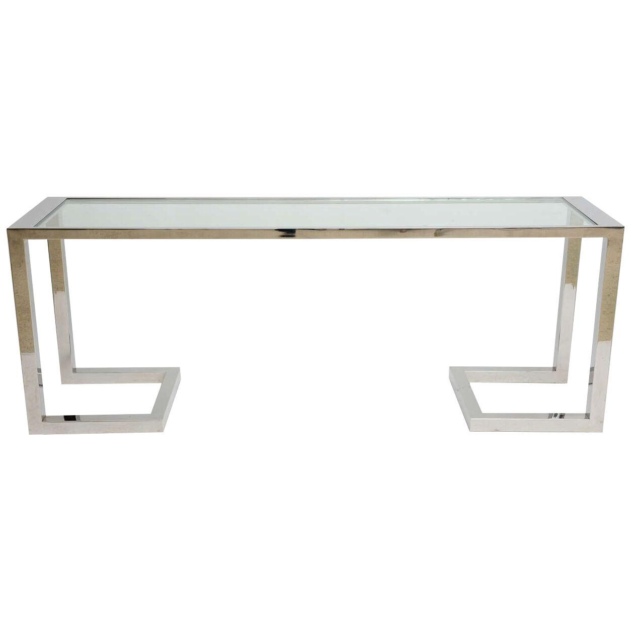 Large American Modern Polished Chrome and Glass Console, Milo Baughman
