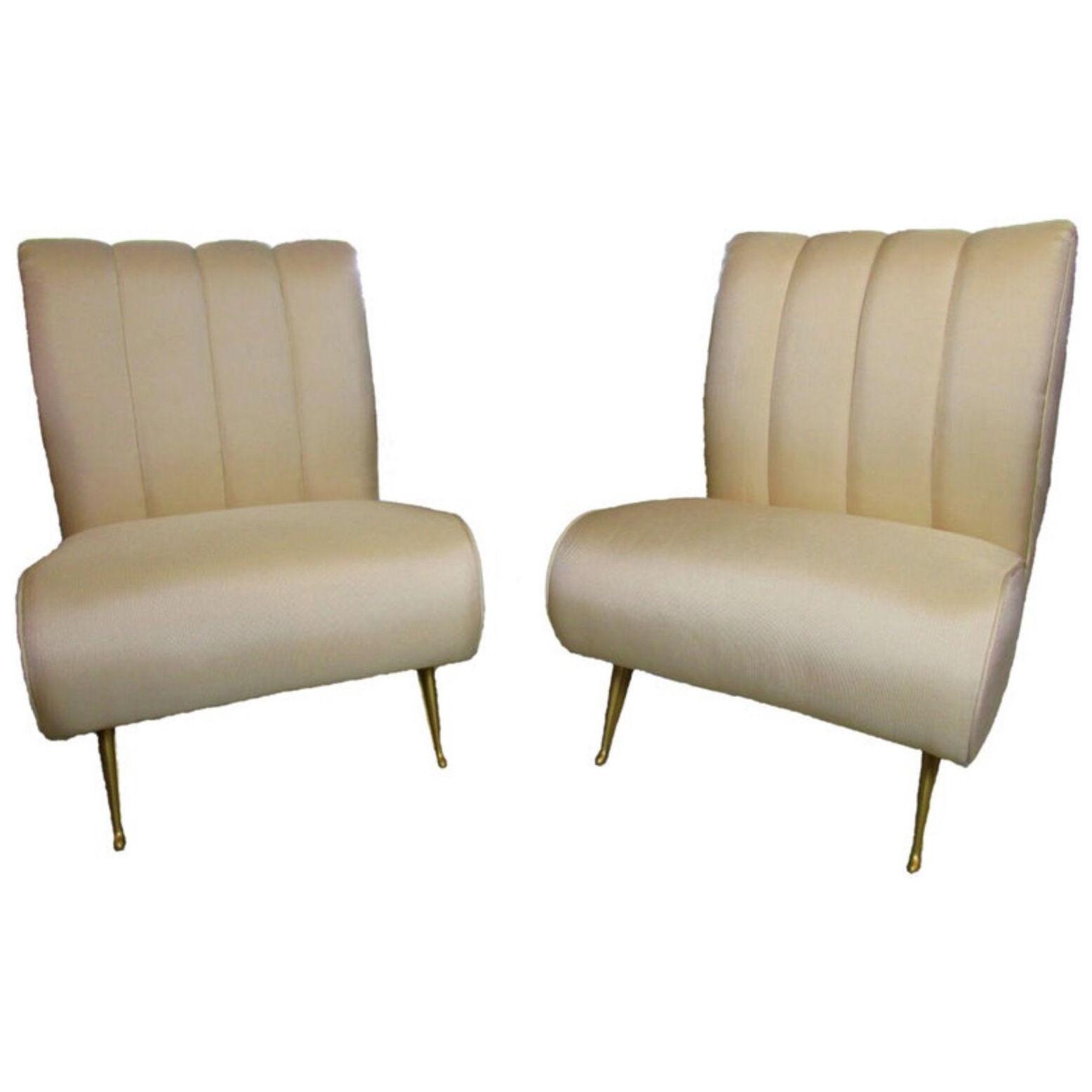 Pair of Italian Modern Slipper Chairs, Attributed to Gio Ponti 