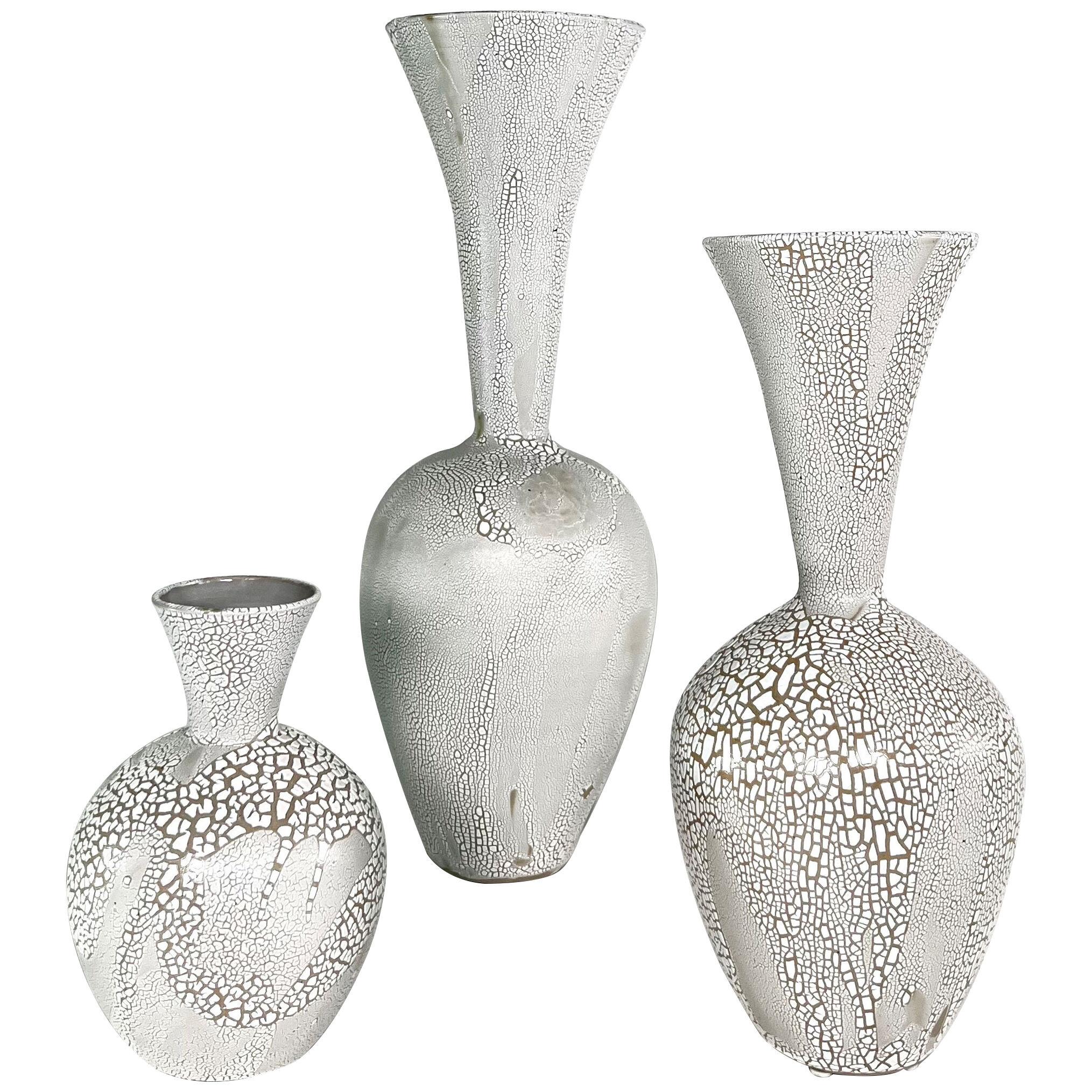 A Group of 3 White Mottled Glazed Ceramic Vessels, Daric Harvie