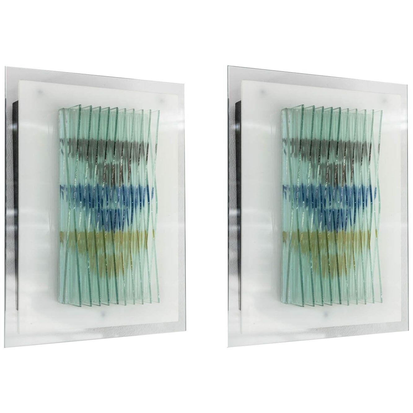 Pair of Italian Modern Glass and Painted Glass Wall Lights, Max Ingrand	