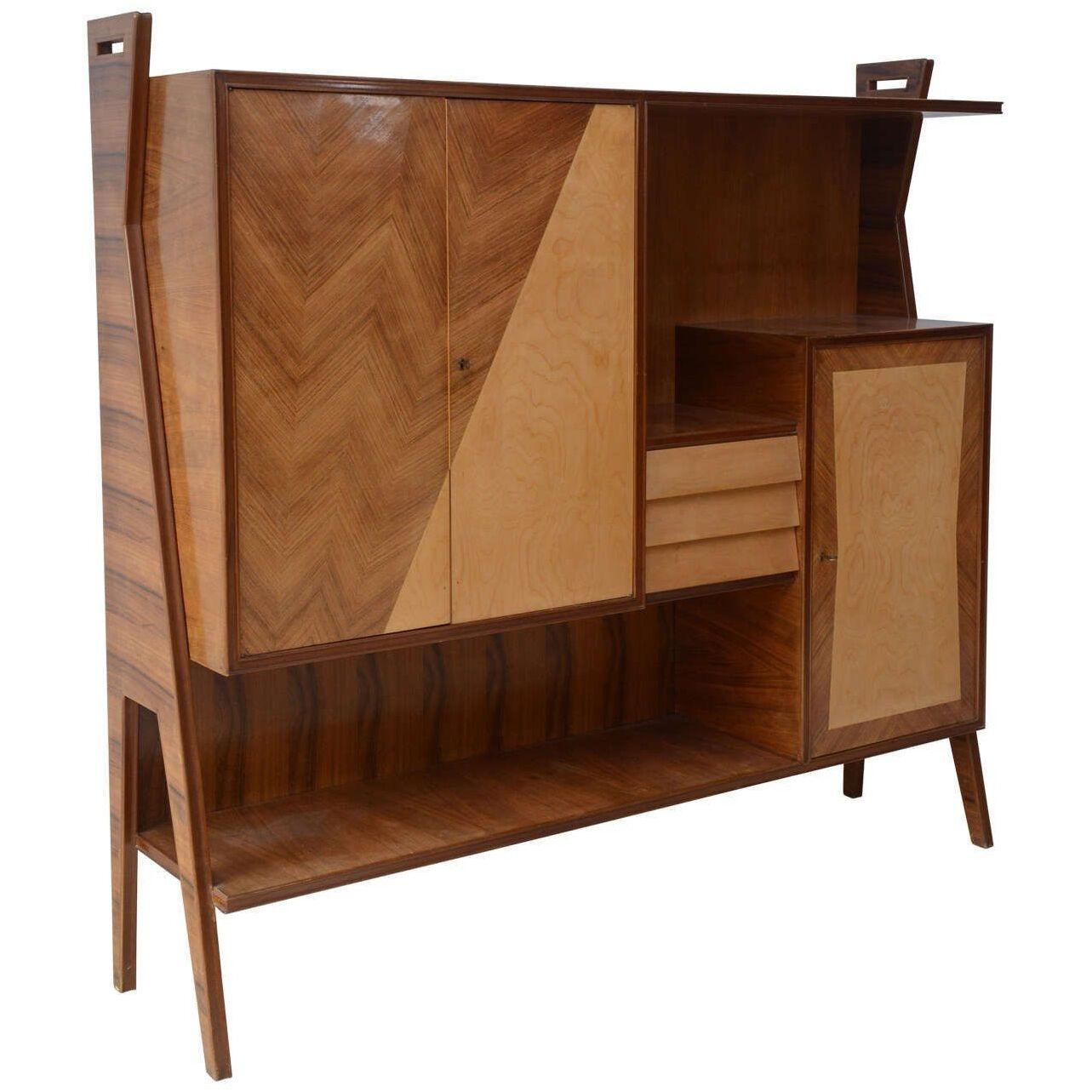 Italian Modern Walnut, Birch and Mahogany Cabinet or Bookcase, Arturo Reverso