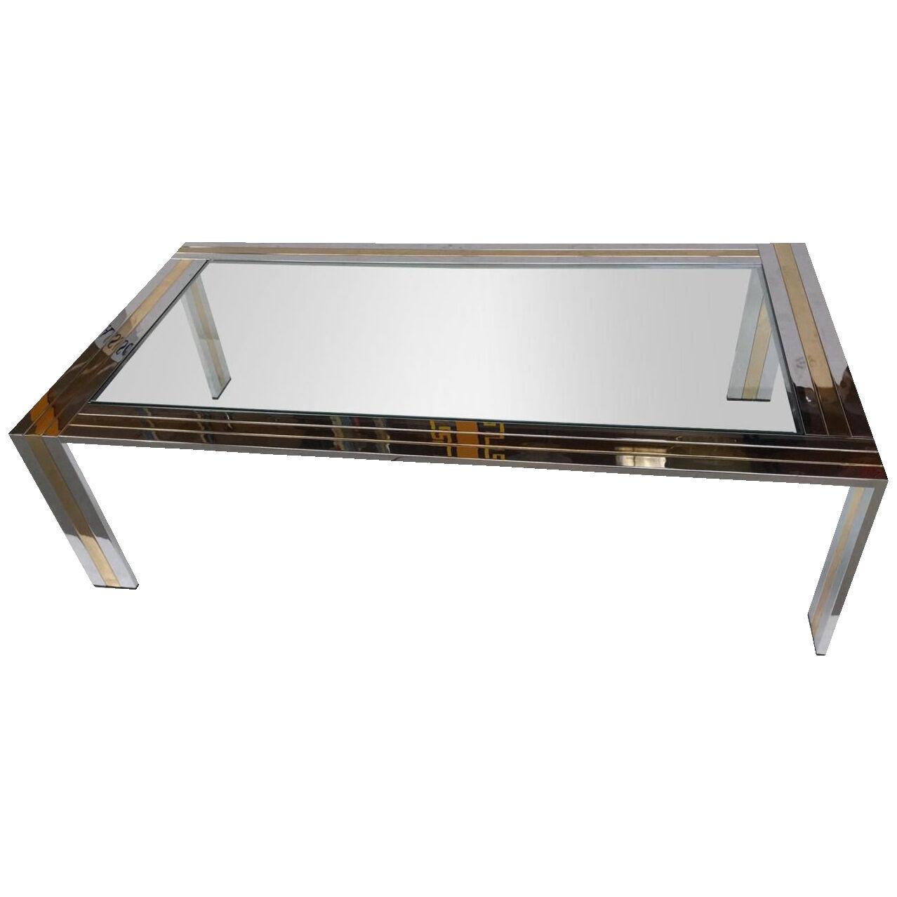 Coffee Table Metal Chrome and Brass by Renato Zevi. Italy, 1970s