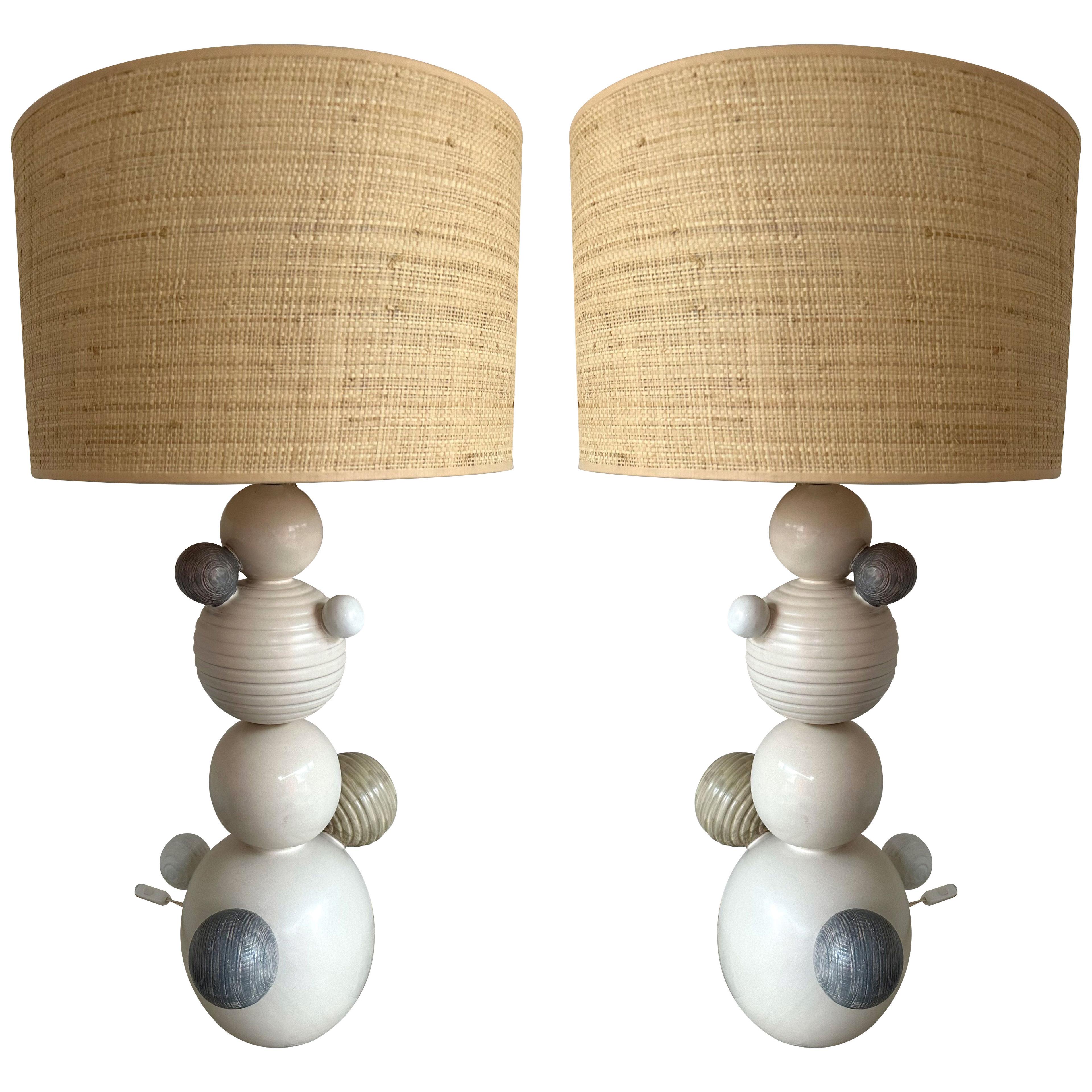Contemporary Pair of Ceramic Atomo Lamps by Antonio Cagianelli, Italy
