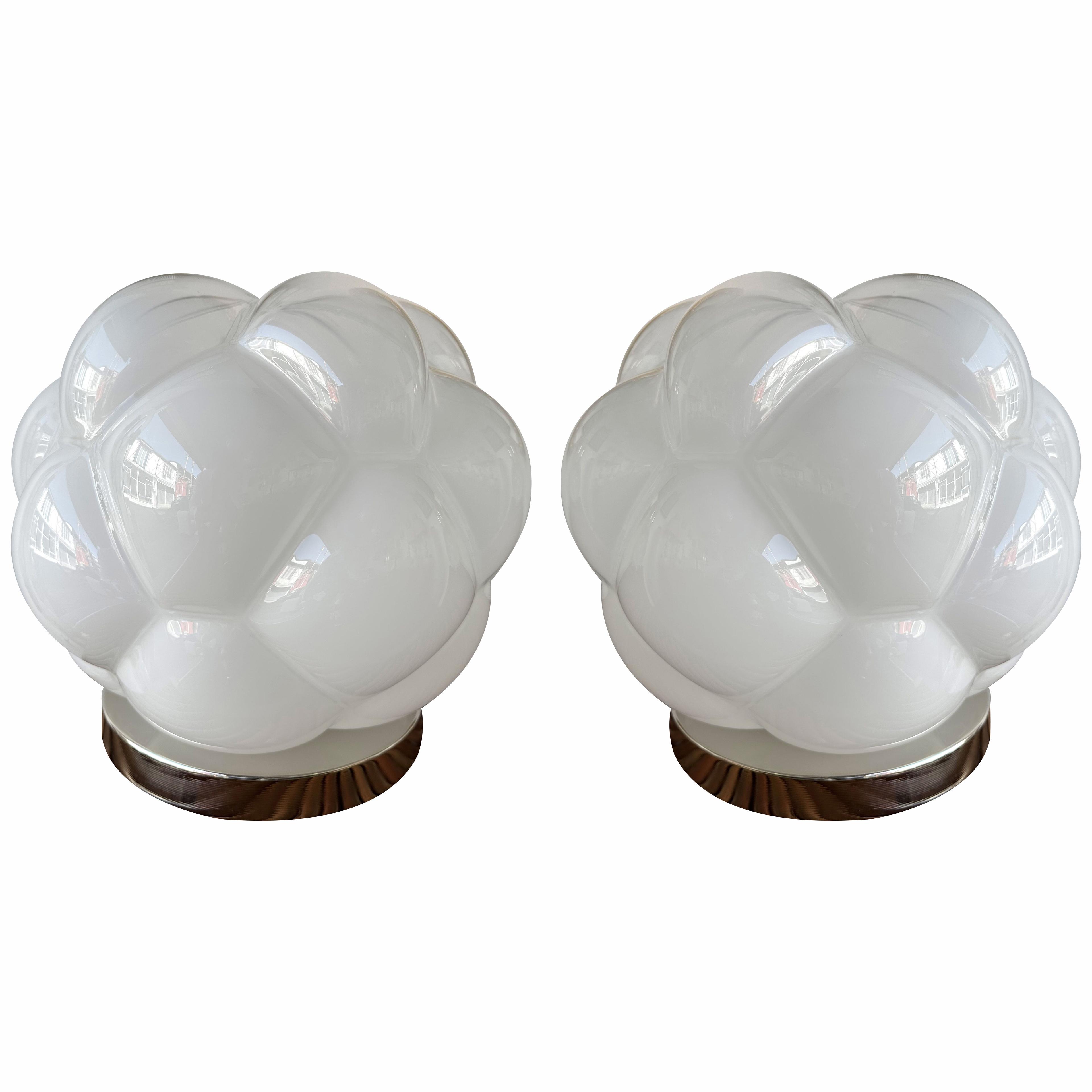Contemporary Pair of Murano Glass Cloud Table Lamps. Italy