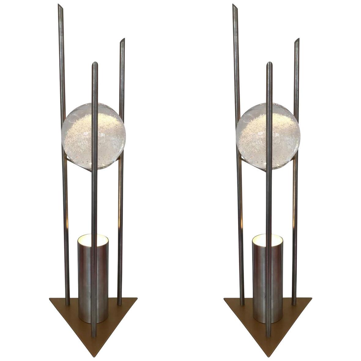 Pair of Lamps Glass Ball Sculpture by RW Manufaktur, Germany, 1980s