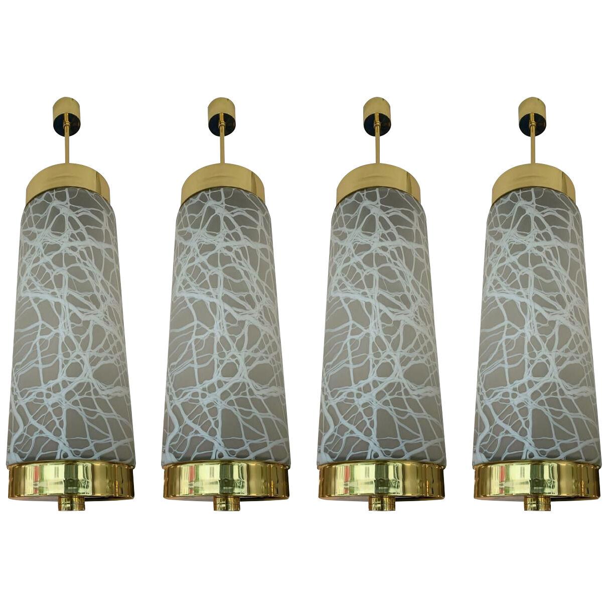 Ceiling Pendants Chandelier Brass Murano Glass by Esperia. Italy, 1990s