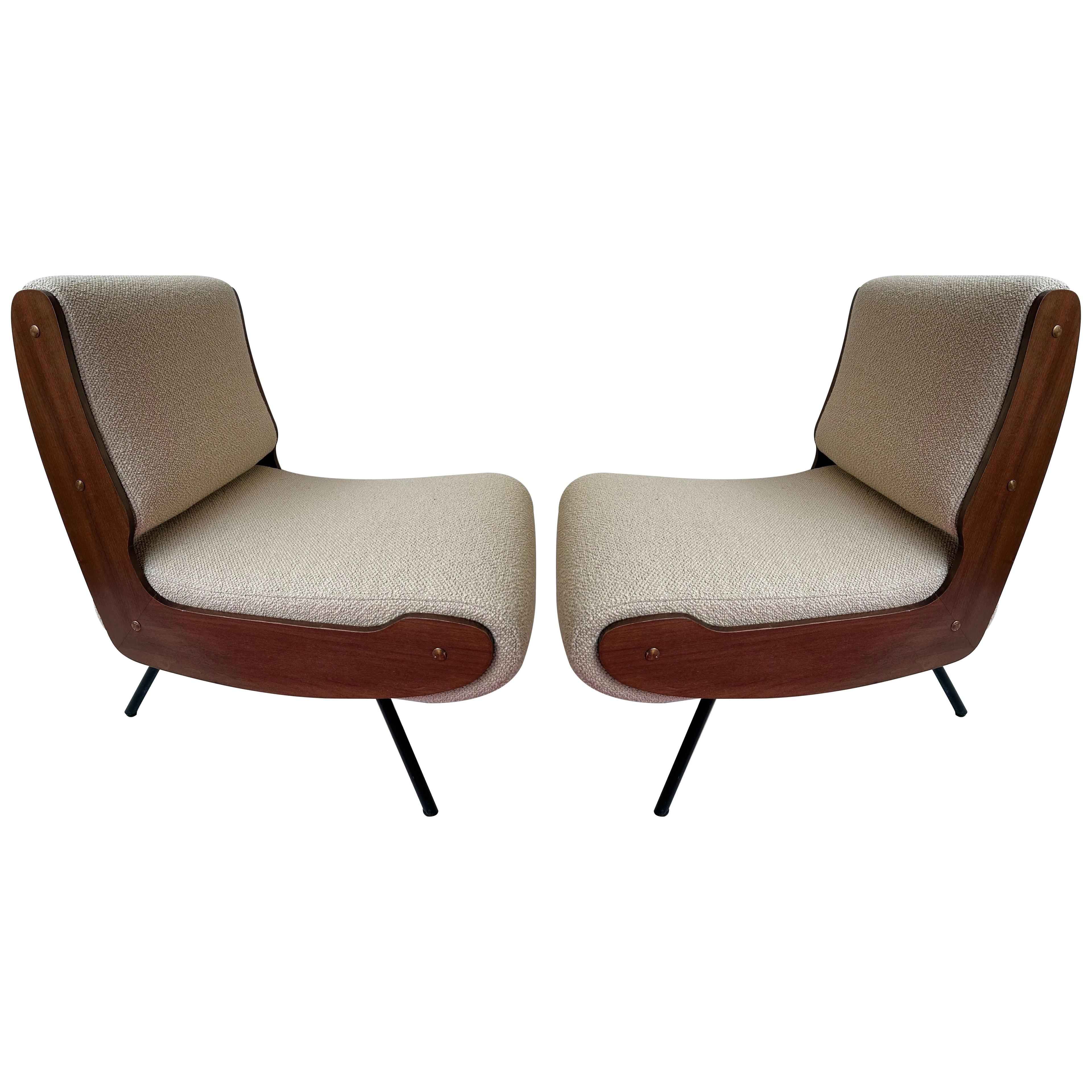 Mid-Century Pair of 836 Wood Armchairs by Gianfranco Frattini, Italy, 1950s