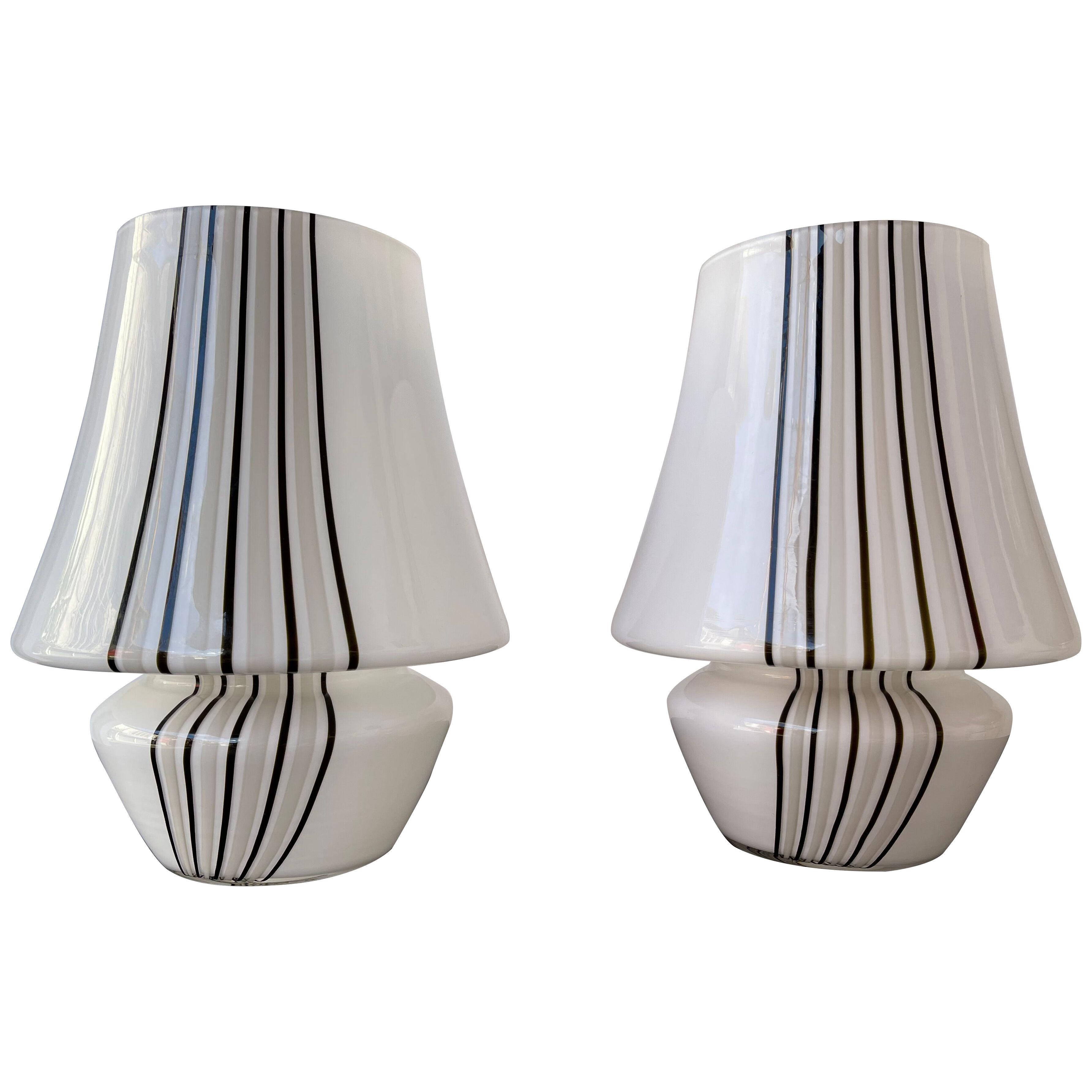Pair of Stripe Murano Glass Lamps. Italy, 1970s