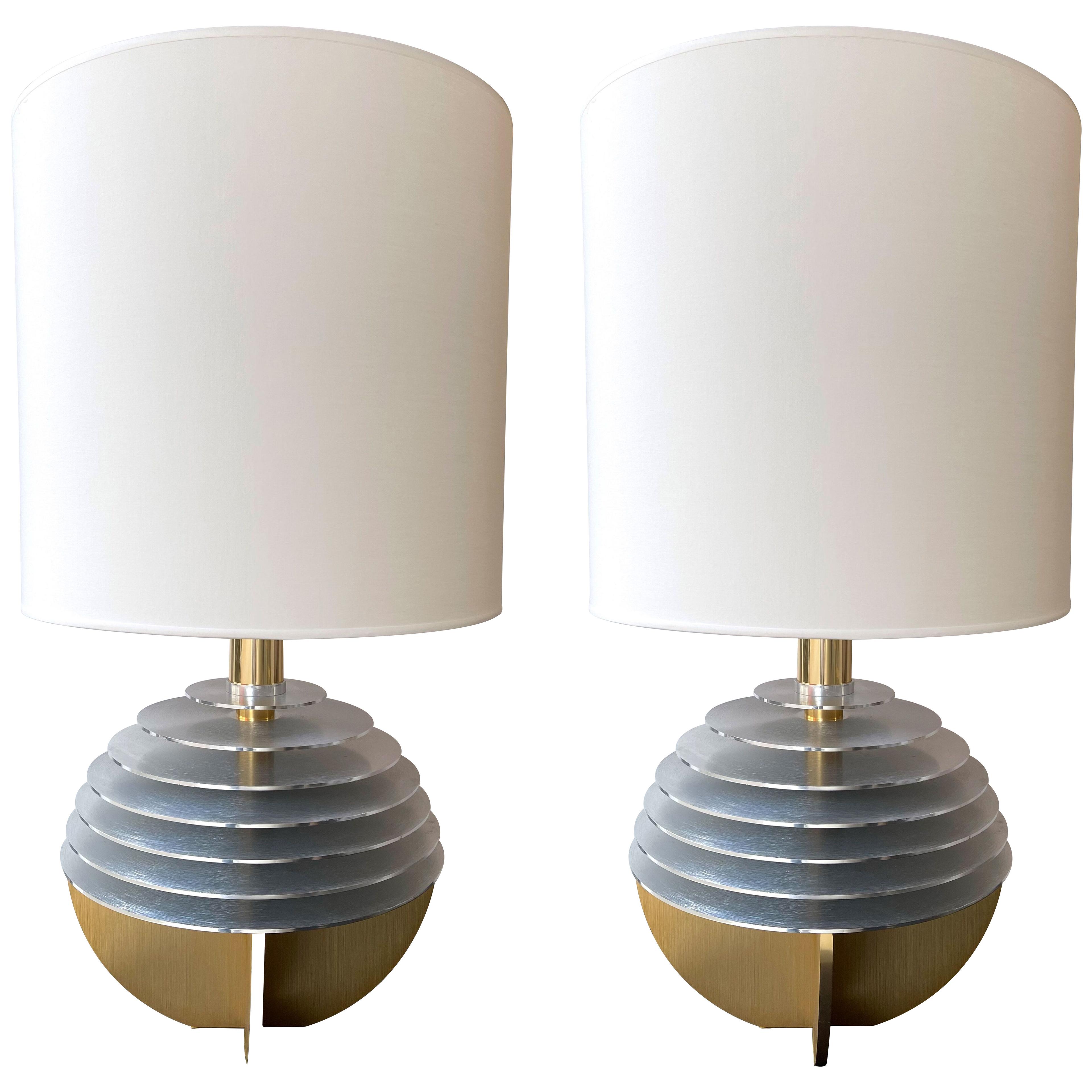 Pair of Metal and Brass Saturn Lamps by Banci. Italy, 1970s