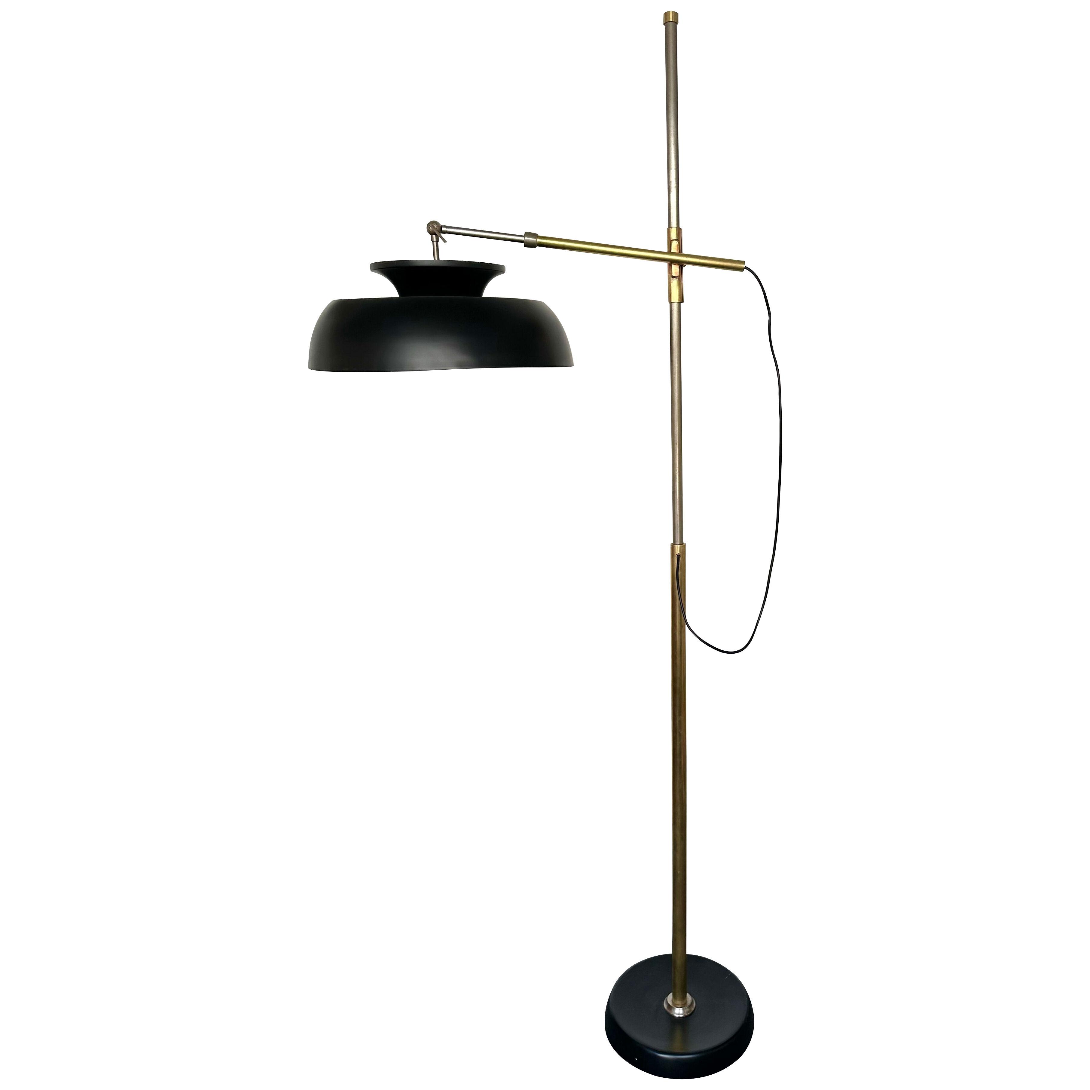 Mid-Century Modern Floor Lamp Brass lacquered Metal by Lumi, Italy, 1950s