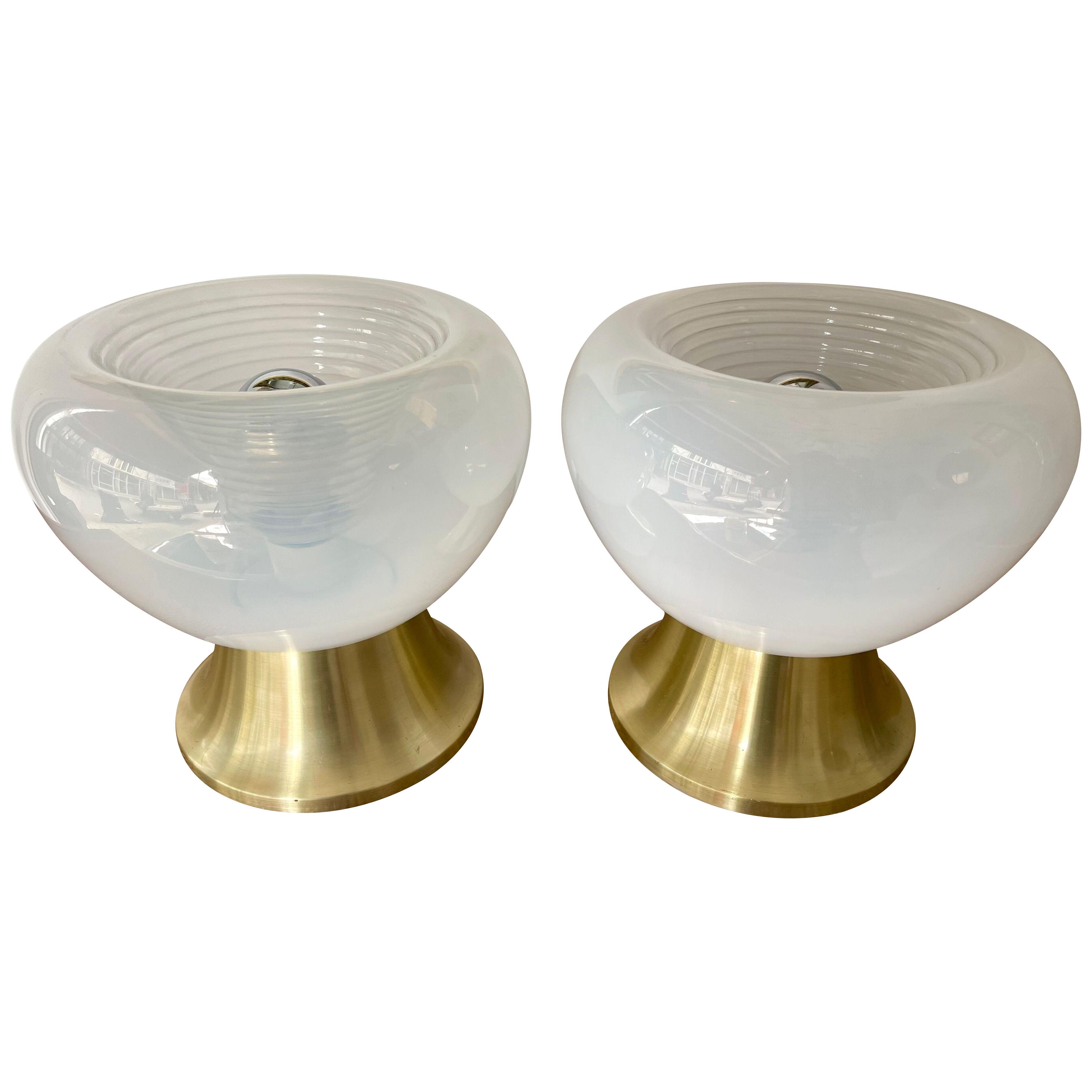 Pair of Brass and Murano Glass Lamps by VeArt, Italy, 1970s
