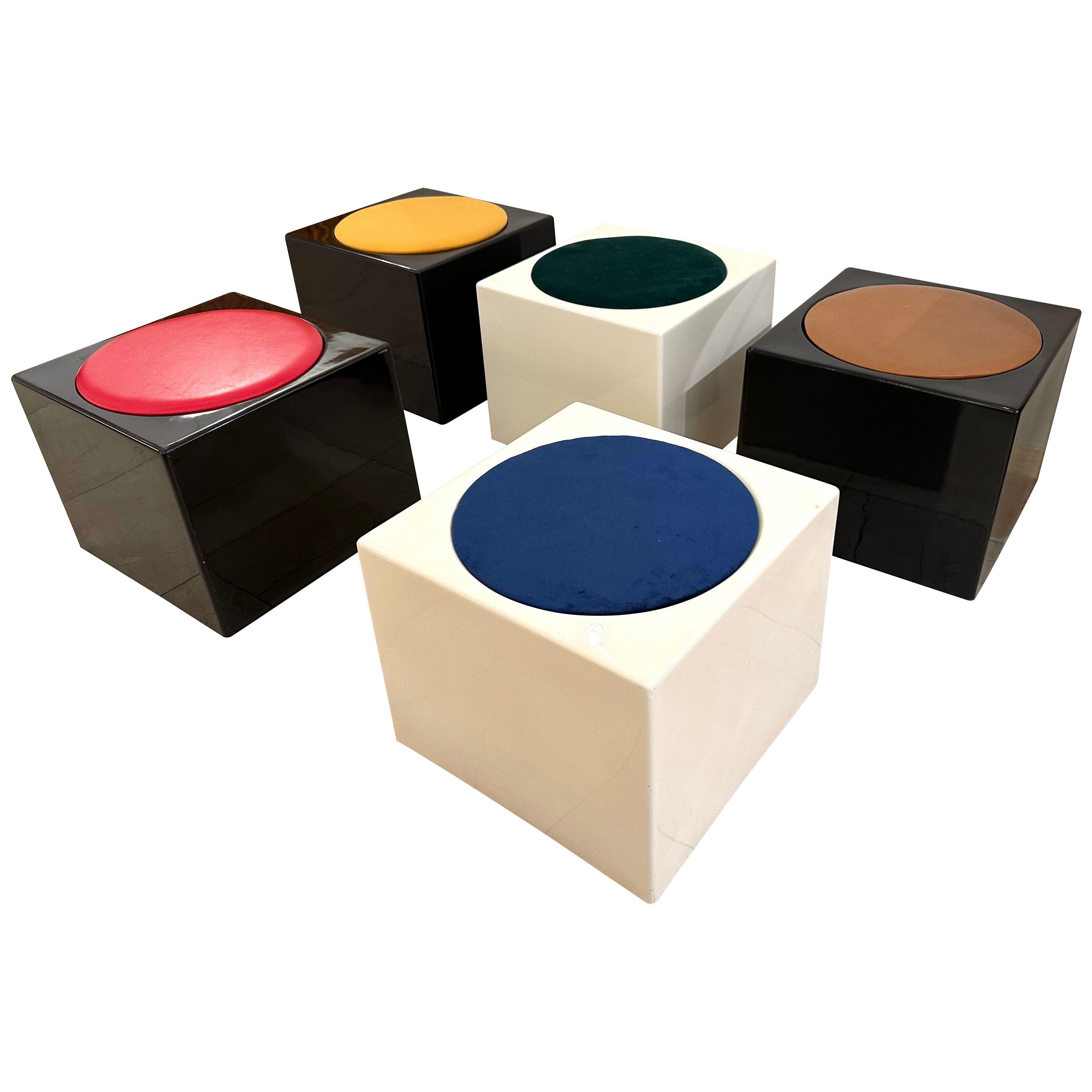 Set of 5 Cube Stools Il Kubile by MIM Roma. Italy, 1970s