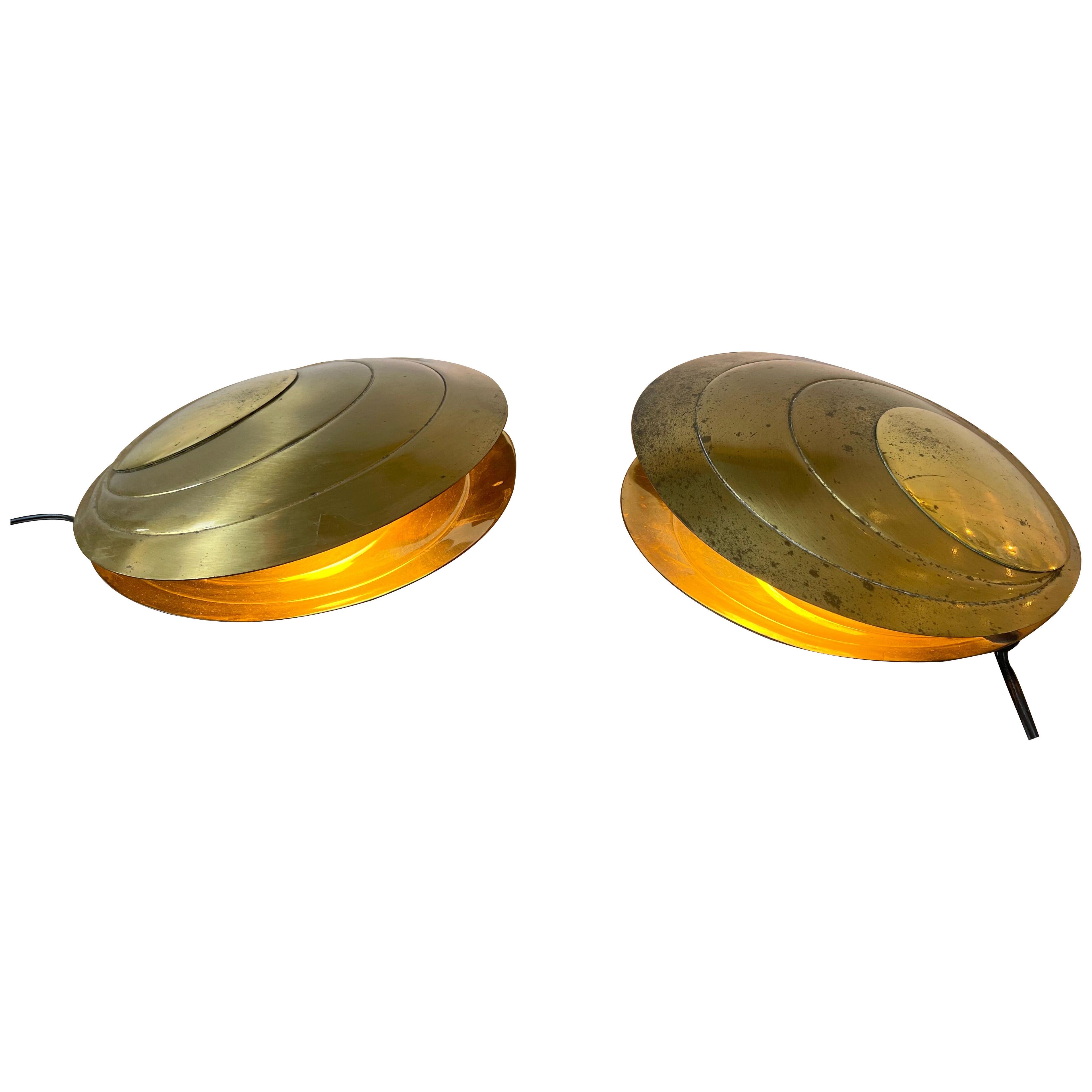 Pair of Brass Clam Lamps by Angelo Brotto. Italy, 1970s