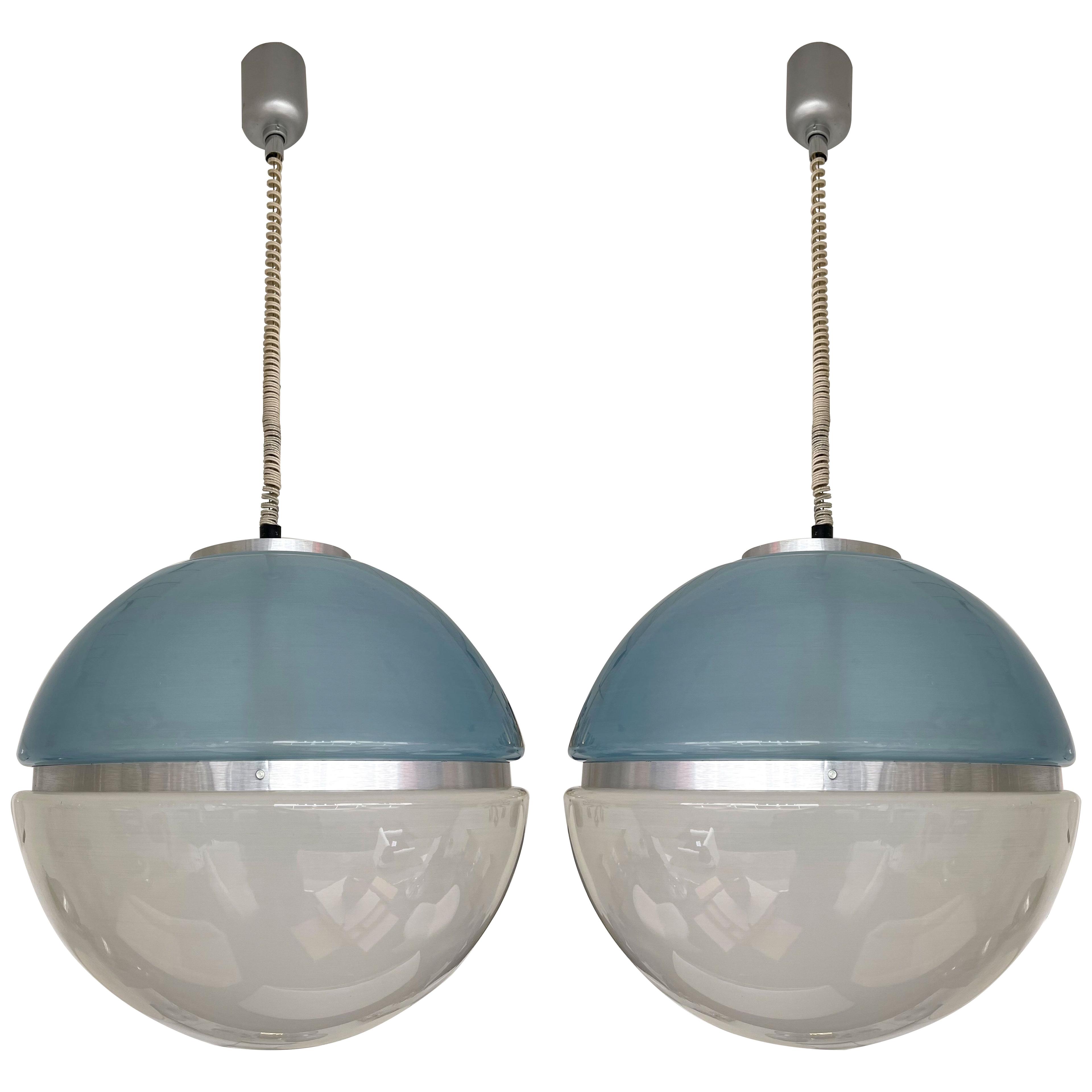 Mid-Century Space Age Pendant Light Ball Blue Perspex. 1970s