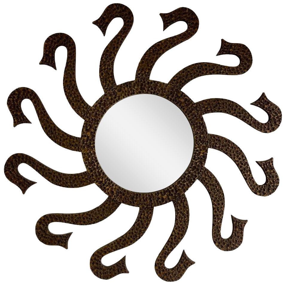 Hammered Brass Mirror Octopus by Luciano Frigerio. Italy, 1970s