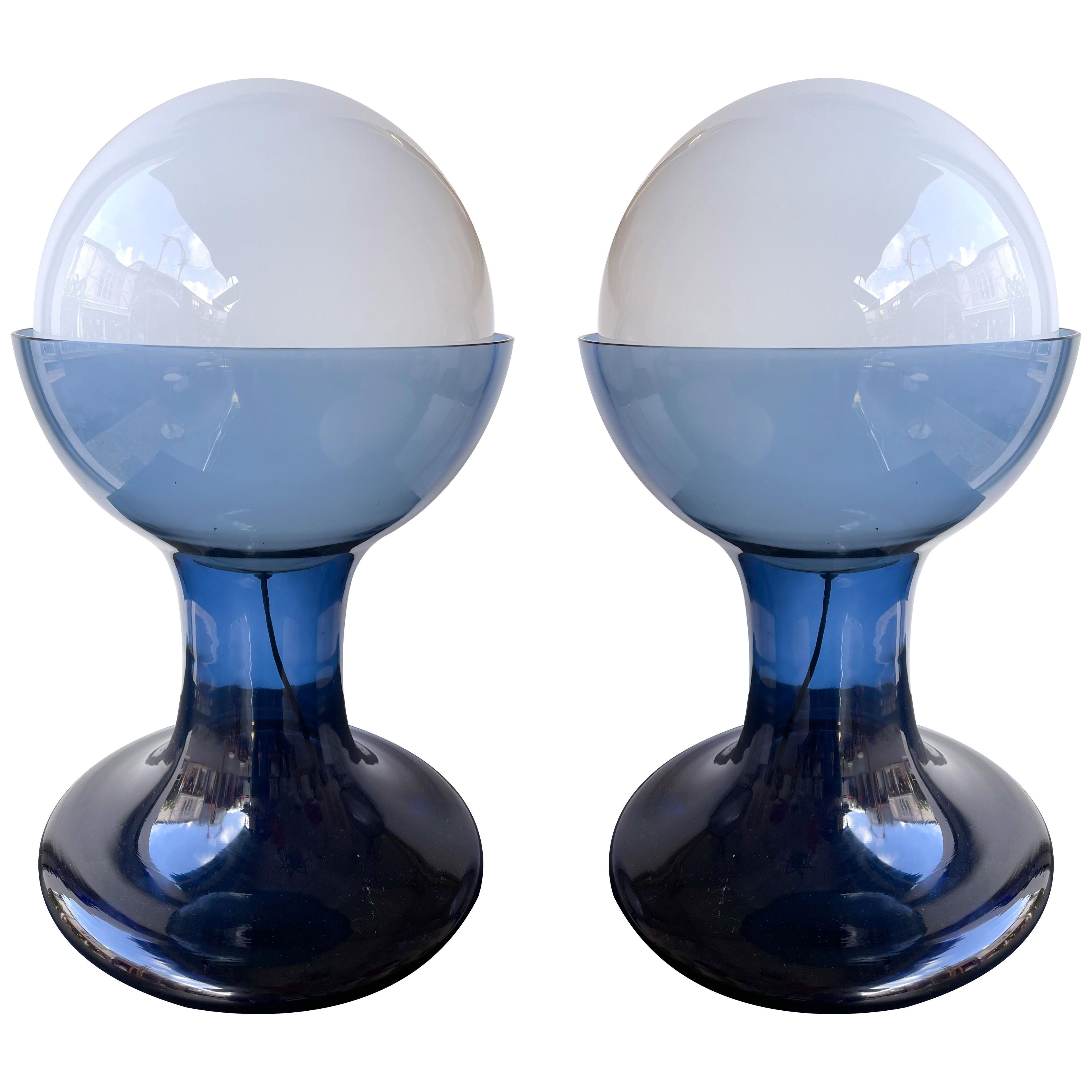 Pair of Blue Murano Glass Lamps LT216 by Carlo Nason for Mazzega. Italy, 1970s