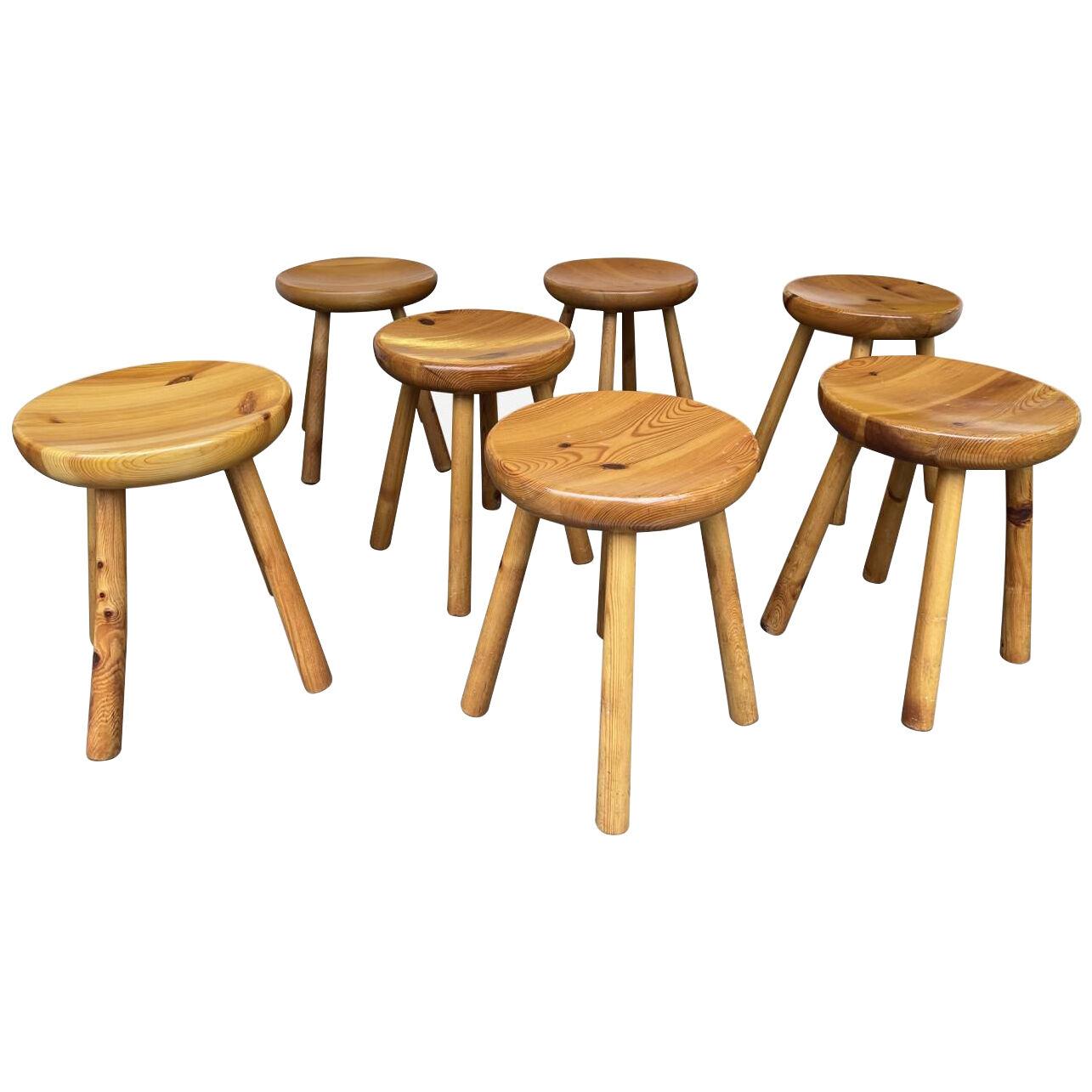Pine Stool attributed to Charlotte Perriand. France, 1960s