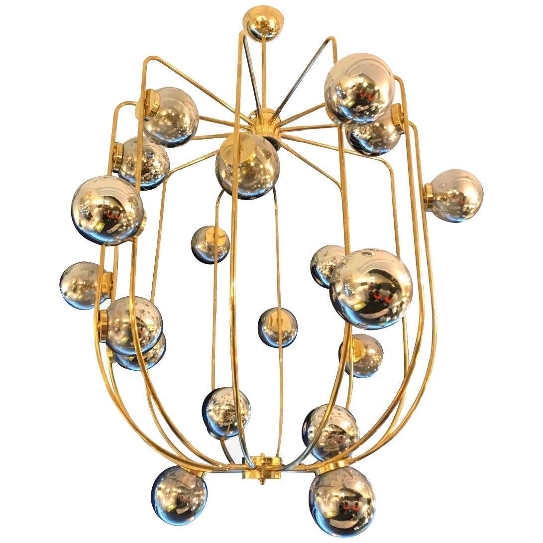 Contemporary Chandelier Brass Cage, Italy