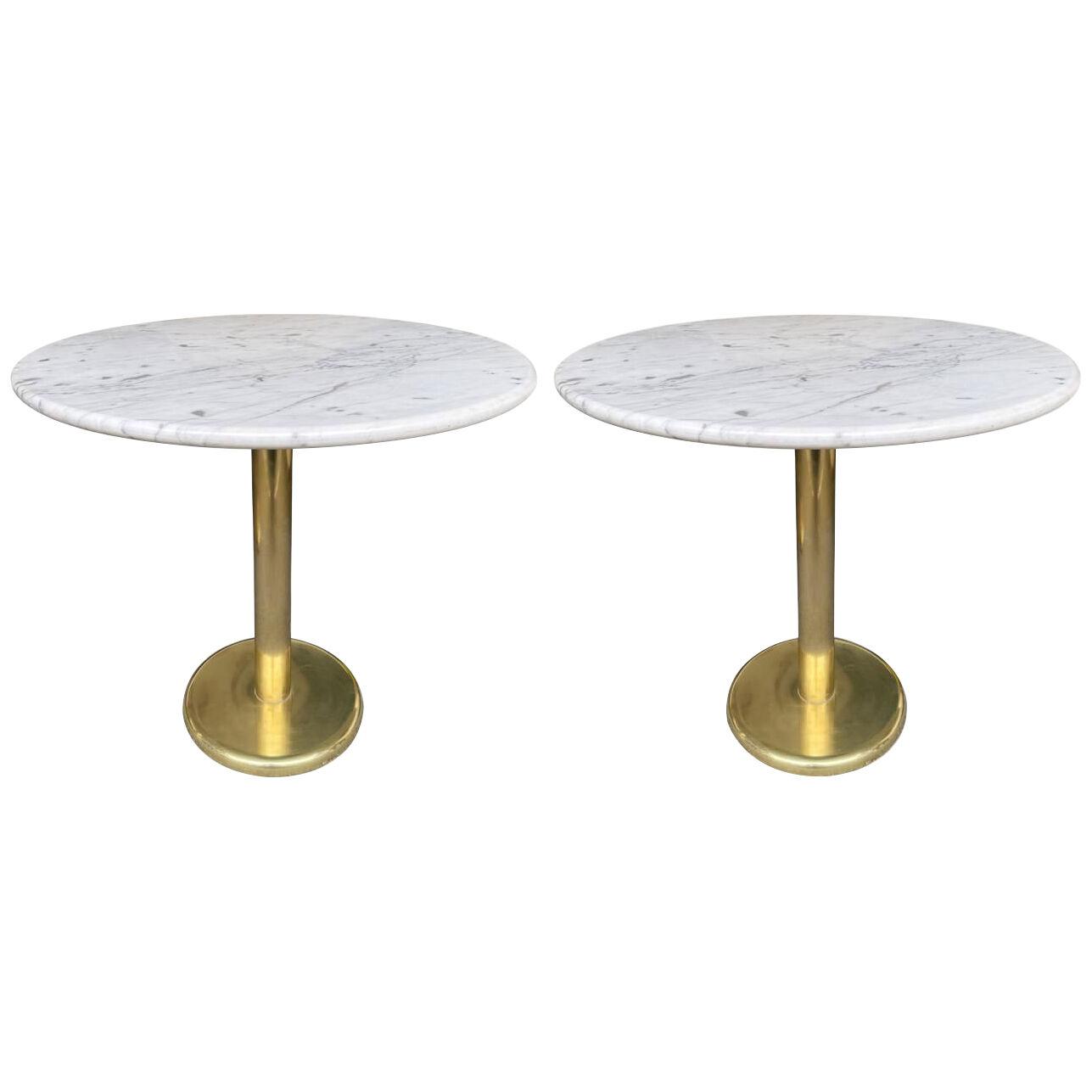 Pair of Brass and Marble Side Table. Italy, 1970s