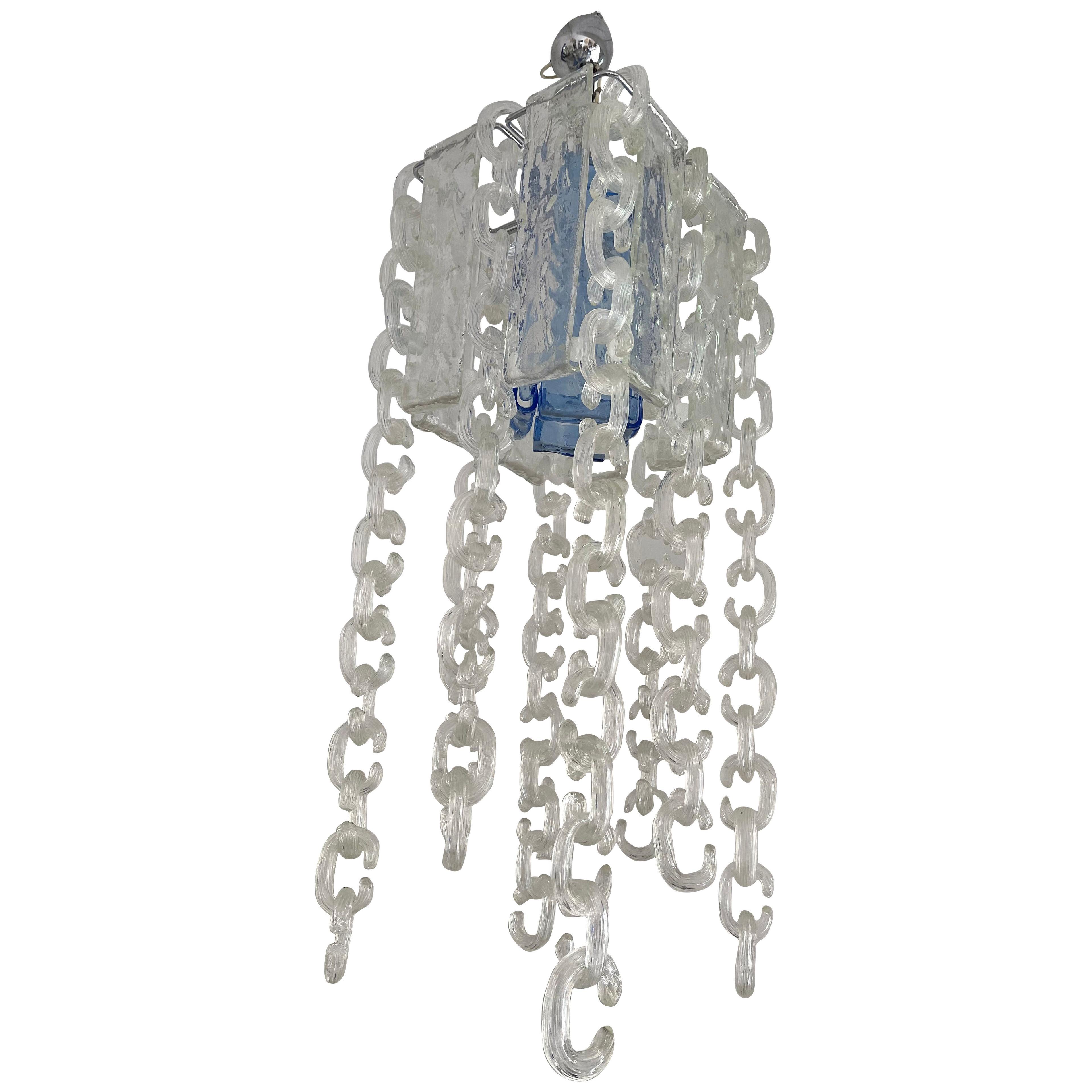 Chandelier Chain Murano Glass Metal by Fratelli Toso. Italy, 1970s