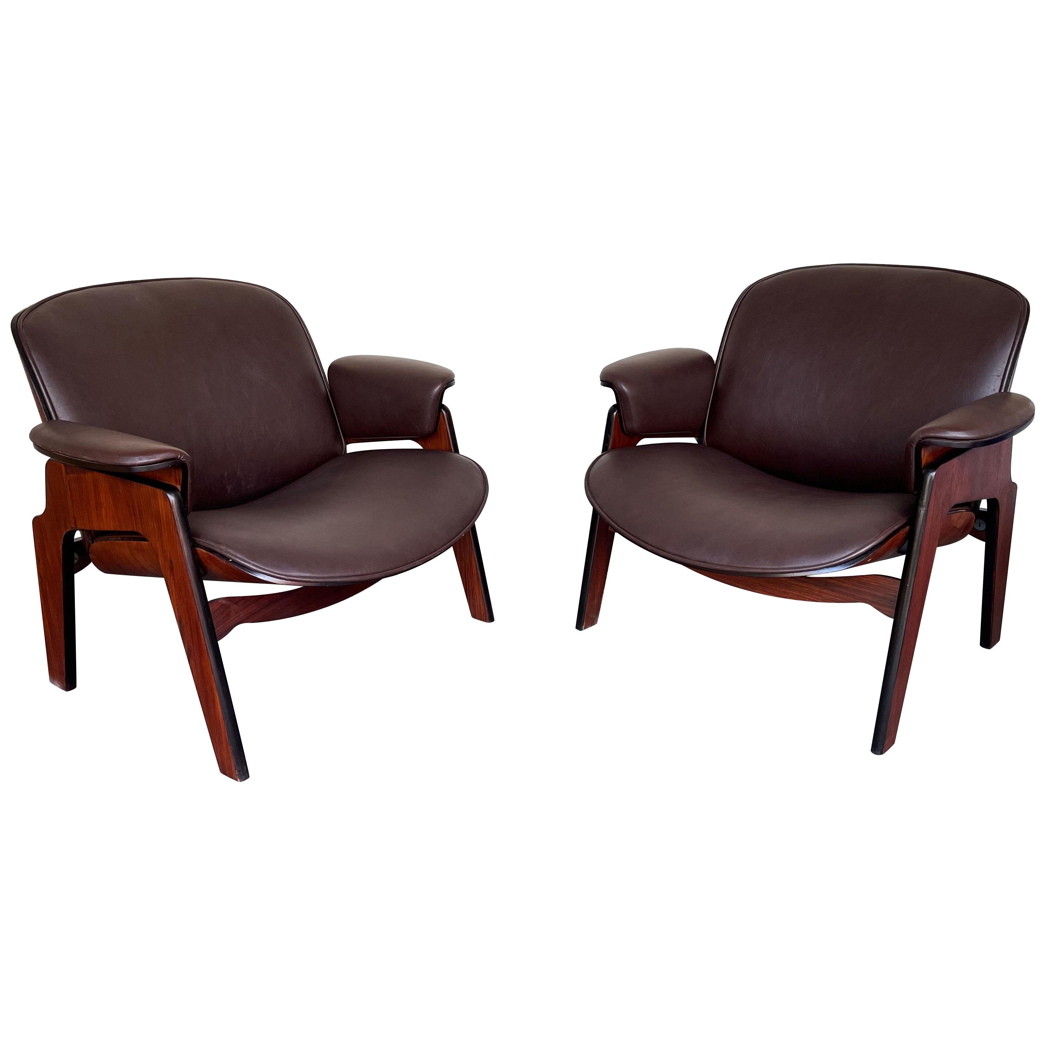Pair of Wood Armchairs by Ico Parisi for MIM Roma. Italy, 1960s