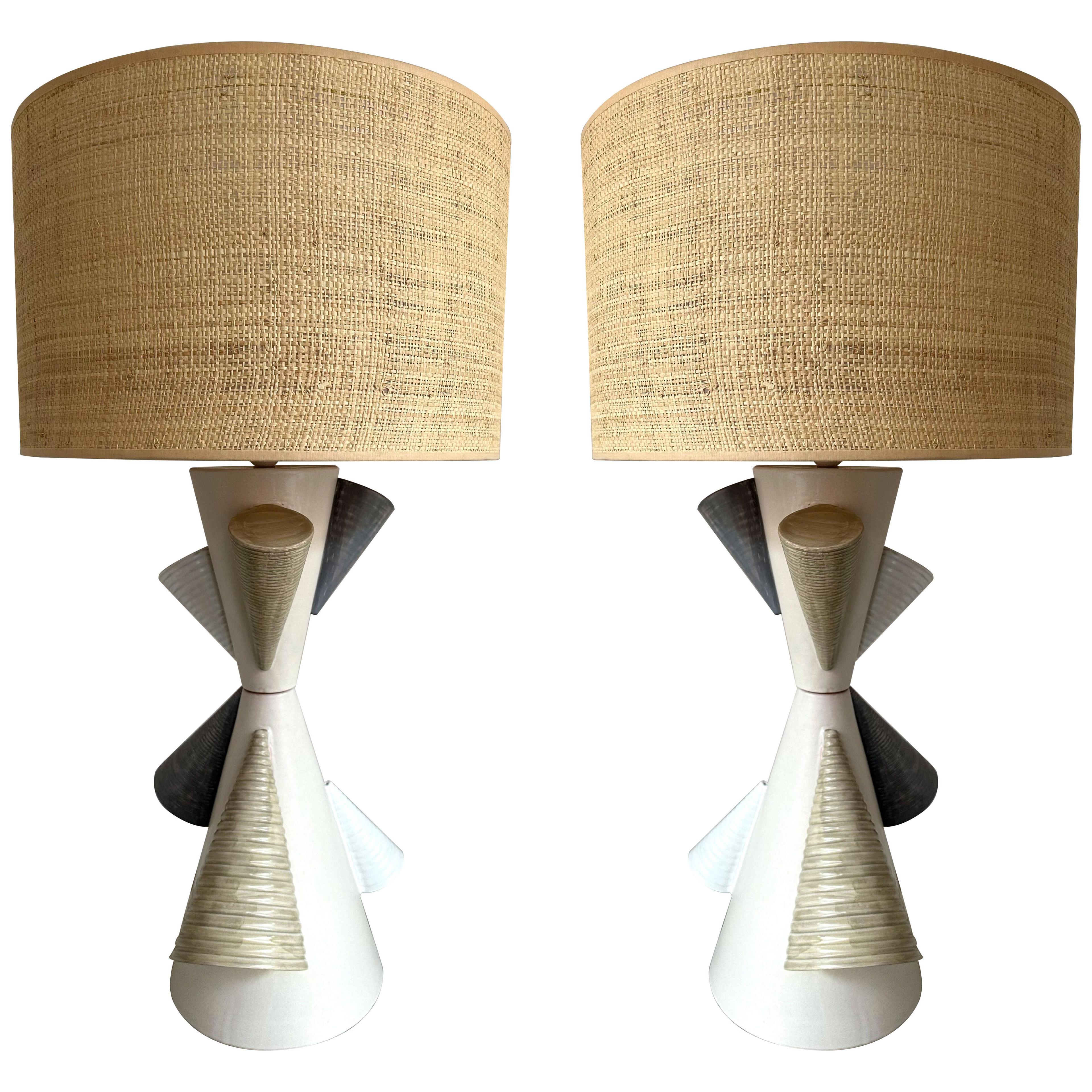 Contemporary Pair of Ceramic Cone Lamps by Antonio Cagianelli, Italy