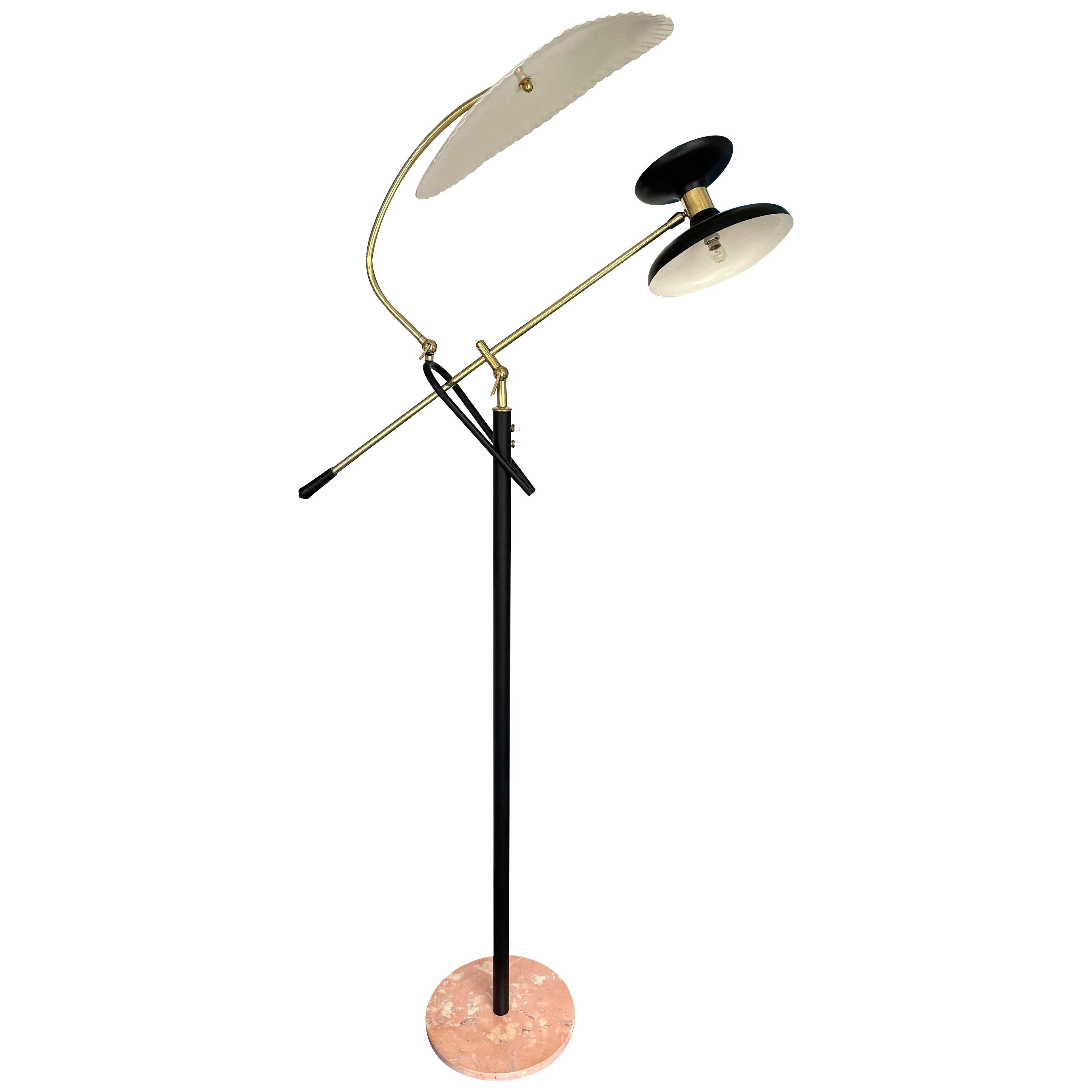 Mid-Century Modern Reading Floor Lamp Brass lacquered Metal, Italy, 1950s