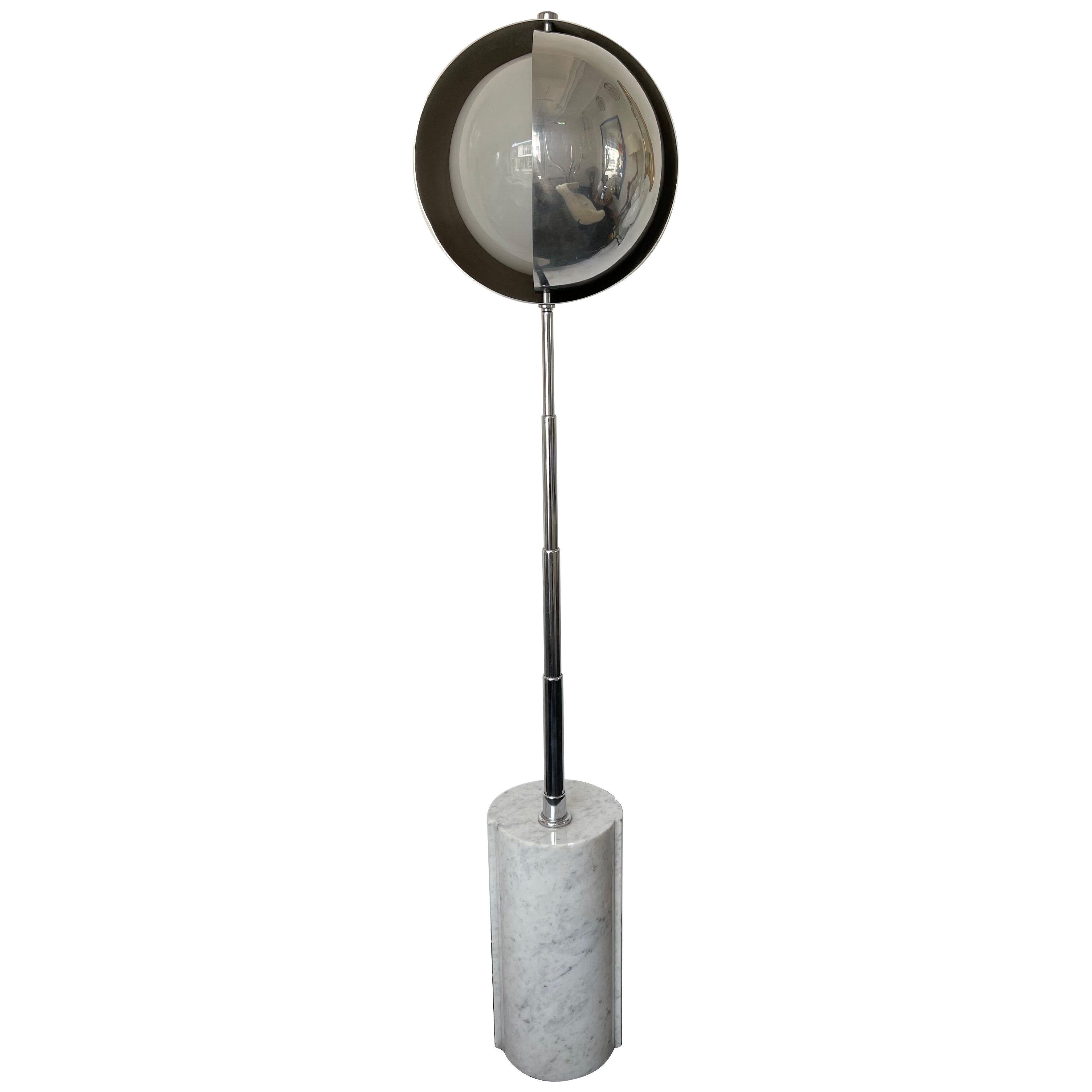 Space Age Telescopic Metal Chrome and Marble Floor Lamp. Italy, 1970s