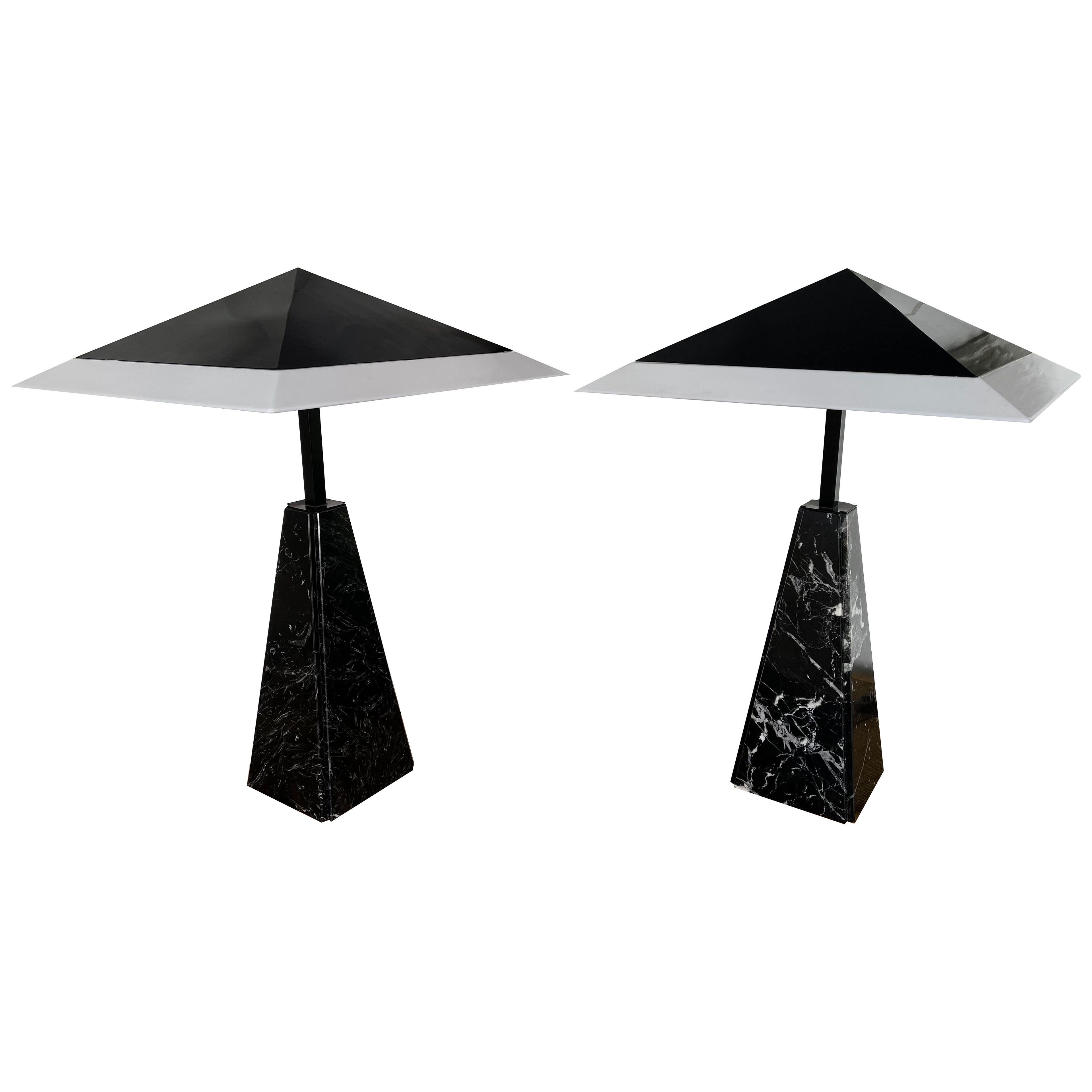 Pair of Lamps Marble Metal Lucite by Cini Boeri for Tronconi. Italy, 1970s