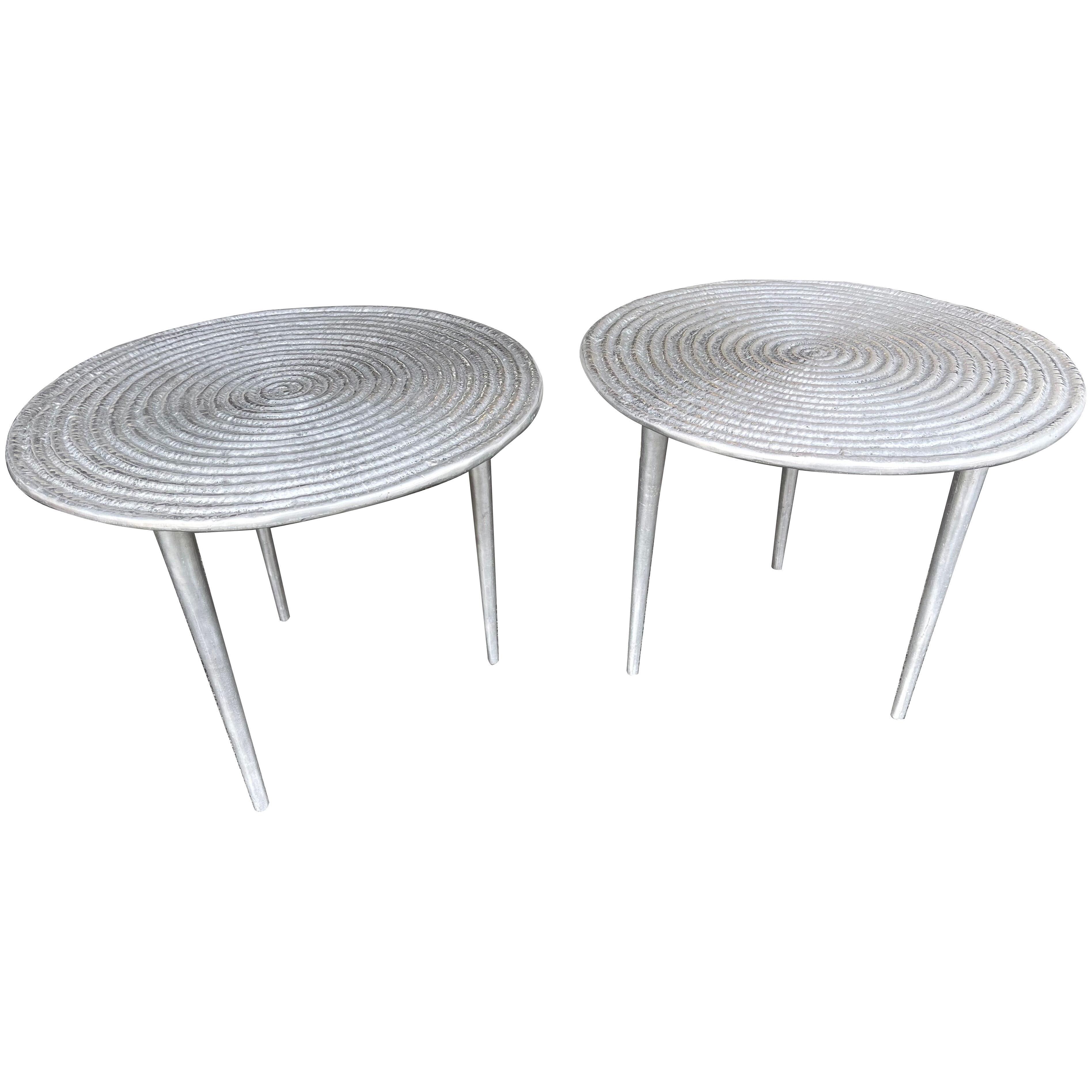 Pair of Cast Metal Side Tables. Italy, 1990s