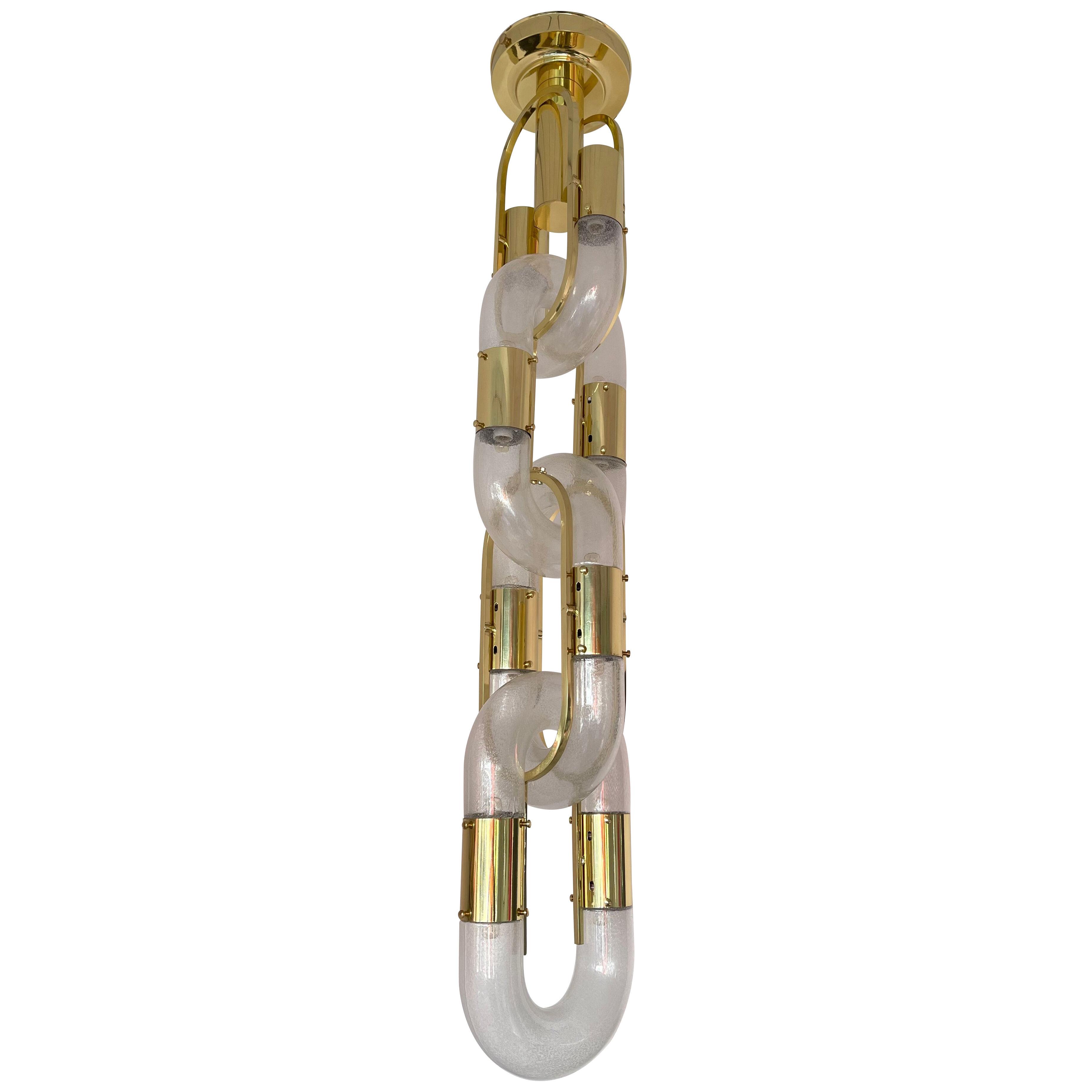 Brass Chandelier Chain Murano Glass by Aldo Nason for Mazzega, Italy, 1970s