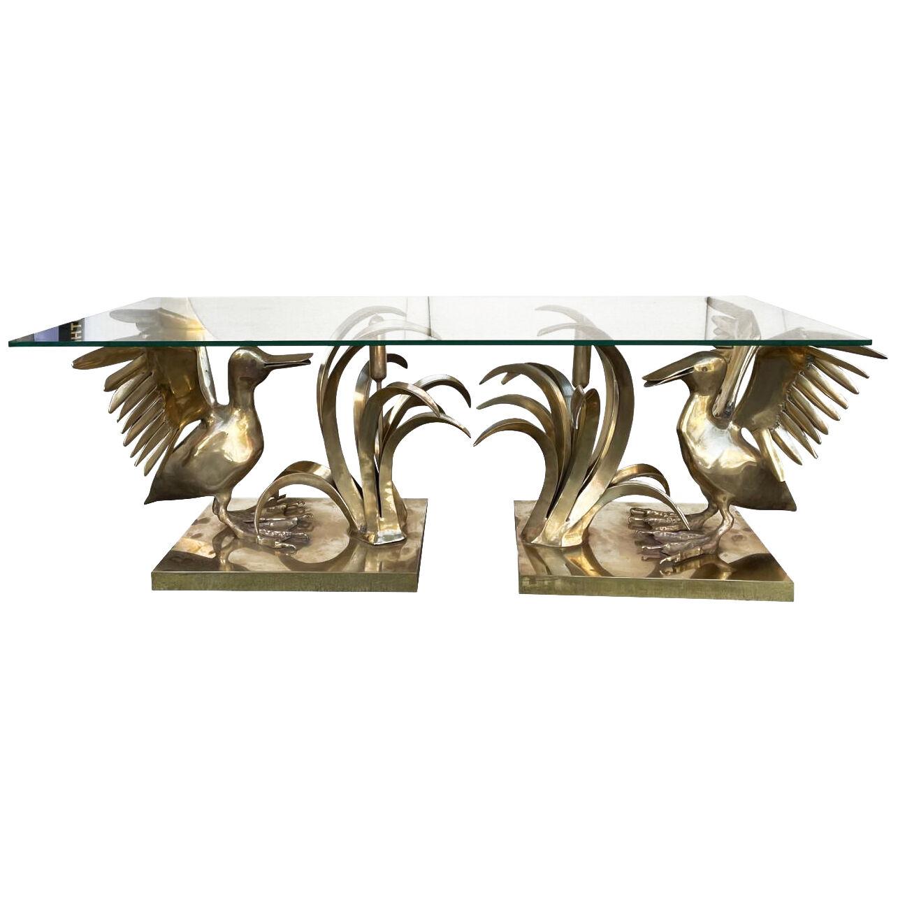 Bronze Pelican and Reed Coffee Table by Christian Techoueyres. France, 1970s