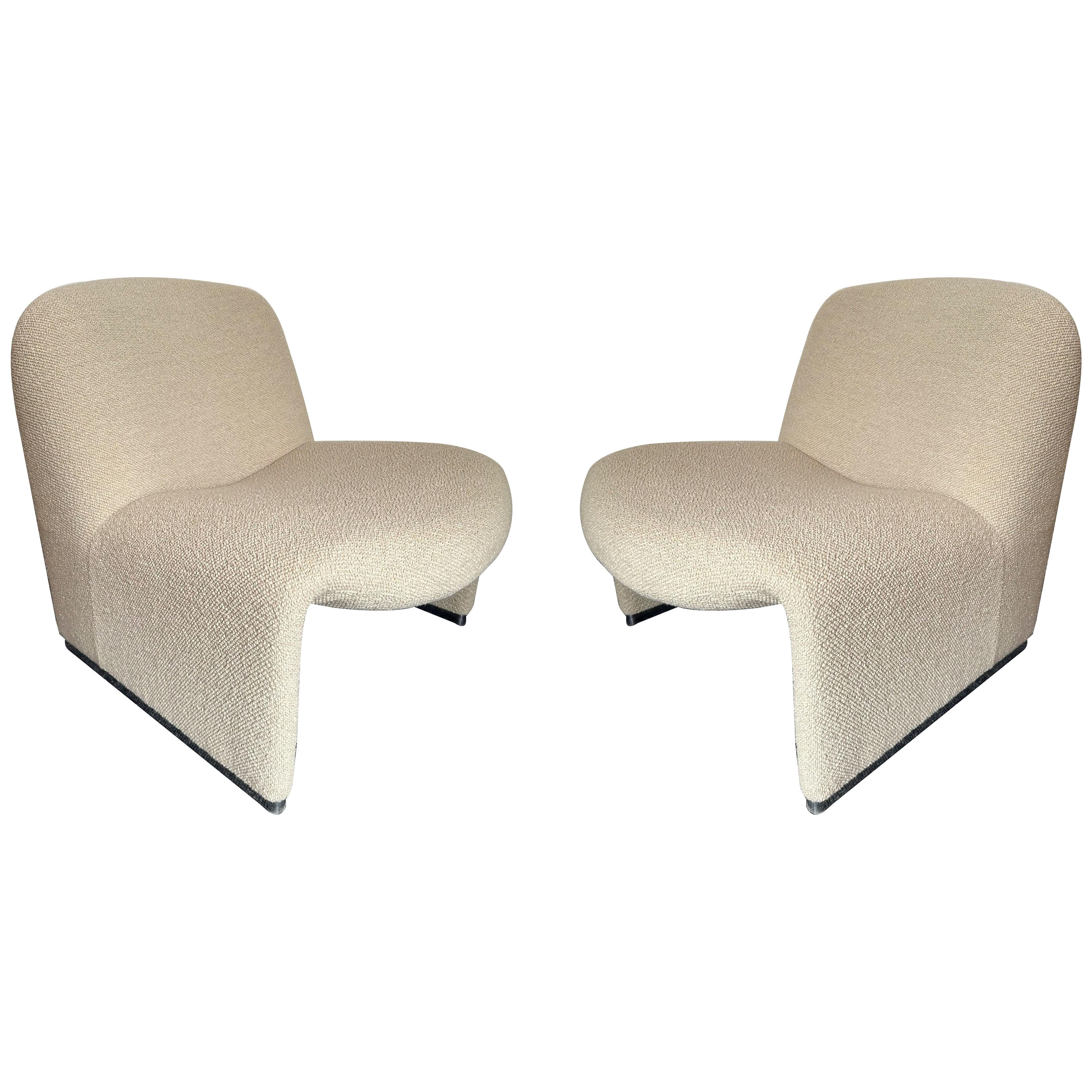 Pair of Slipper Chairs Alky Bouclé Fabric by Giancarlo Piretti, Italy, 1970s