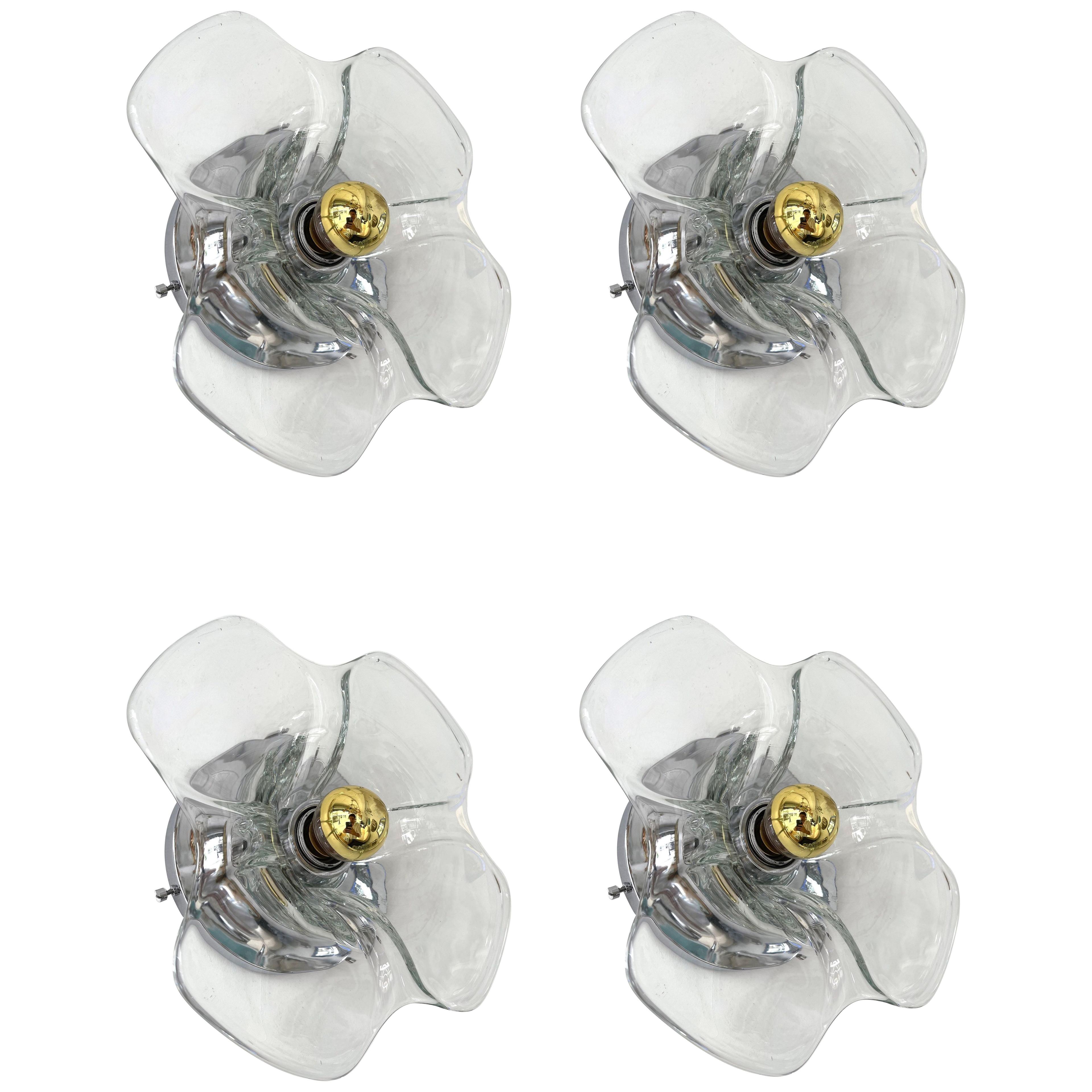 Pair of Glass and Metal Flower Sconces. Italy, 1970s