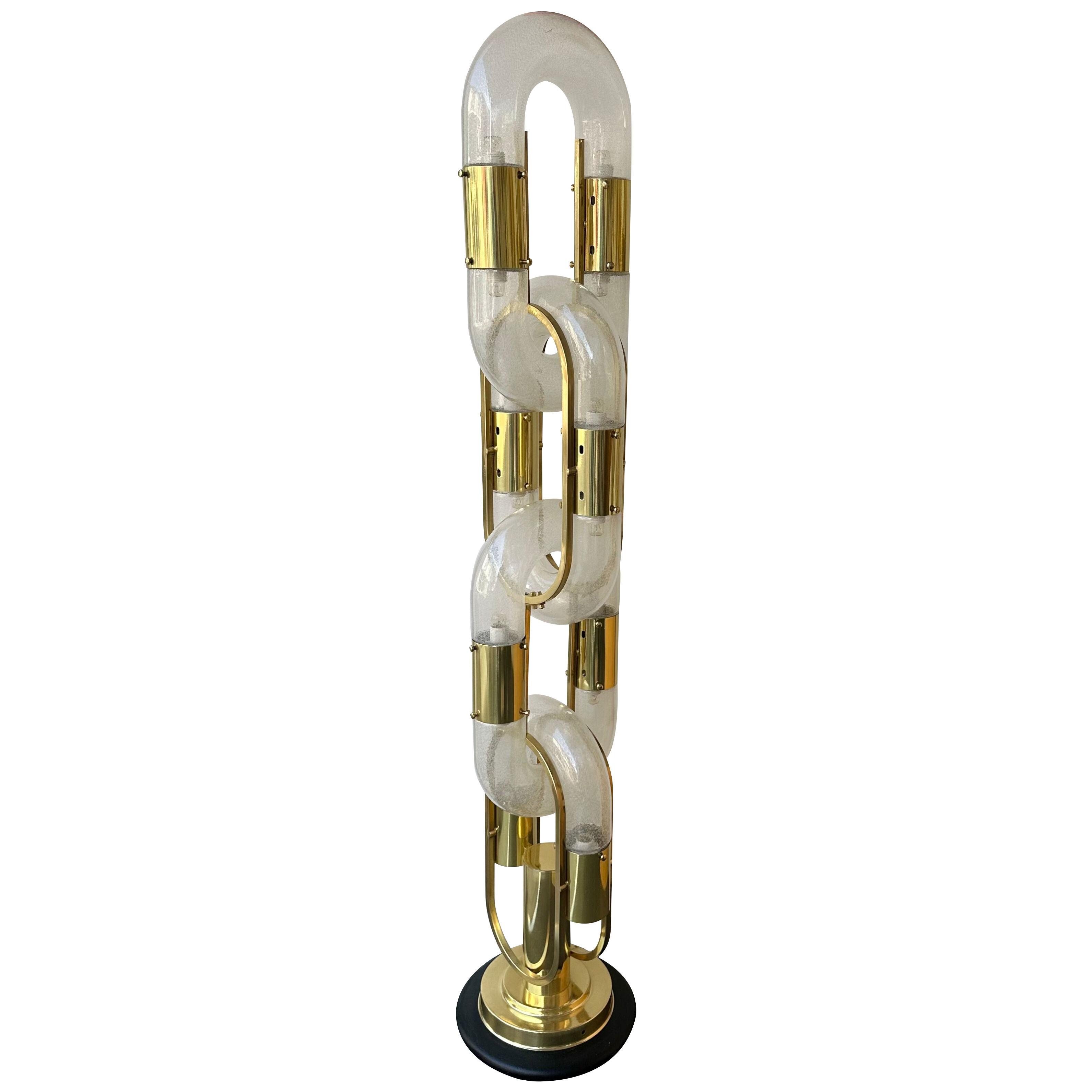 Brass Floor Lamp Chain Murano Glass by Aldo Nason for Mazzega, Italy, 1970s