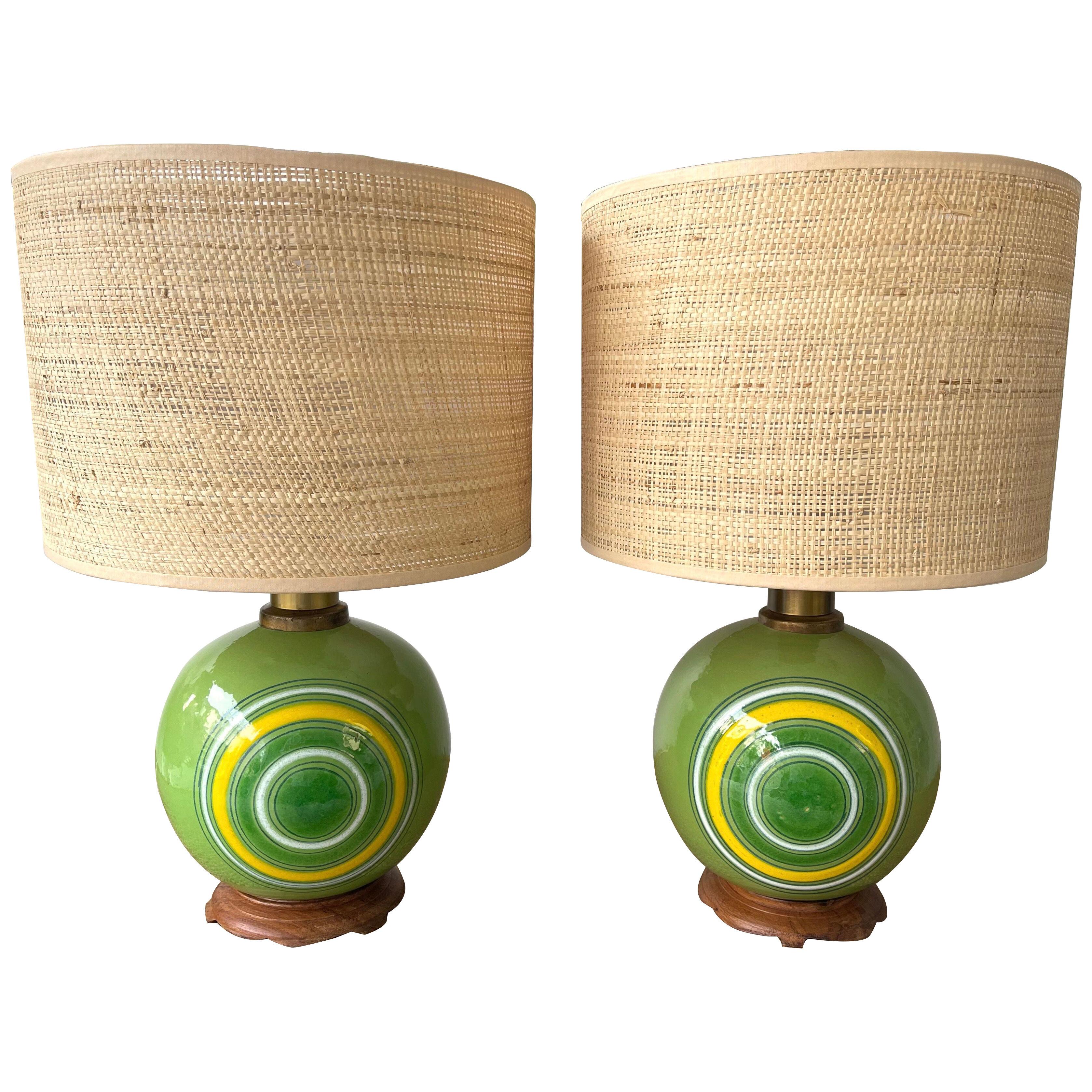 Pair of Ceramic and Brass Lamps by Aldo Londi for Bitossi. Italy, 1970s