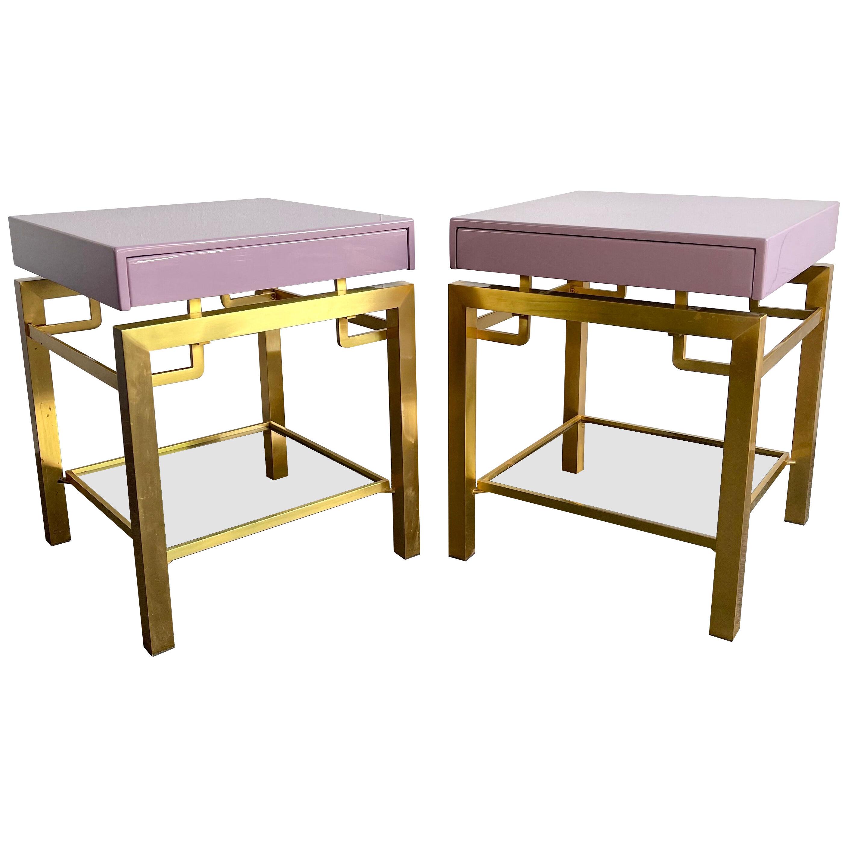 Pair of Lacquered and Brass Nightstands by Guy Lefevre, France, 1970s