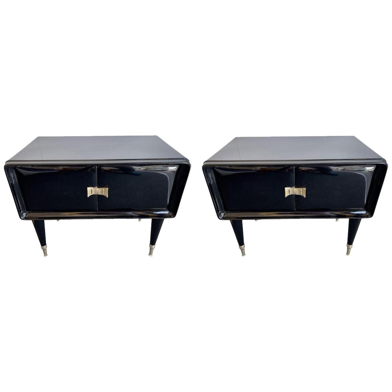 Pair of Lacquered and Brass Nightstands by Vittorio Dassi, Italy, 1950s