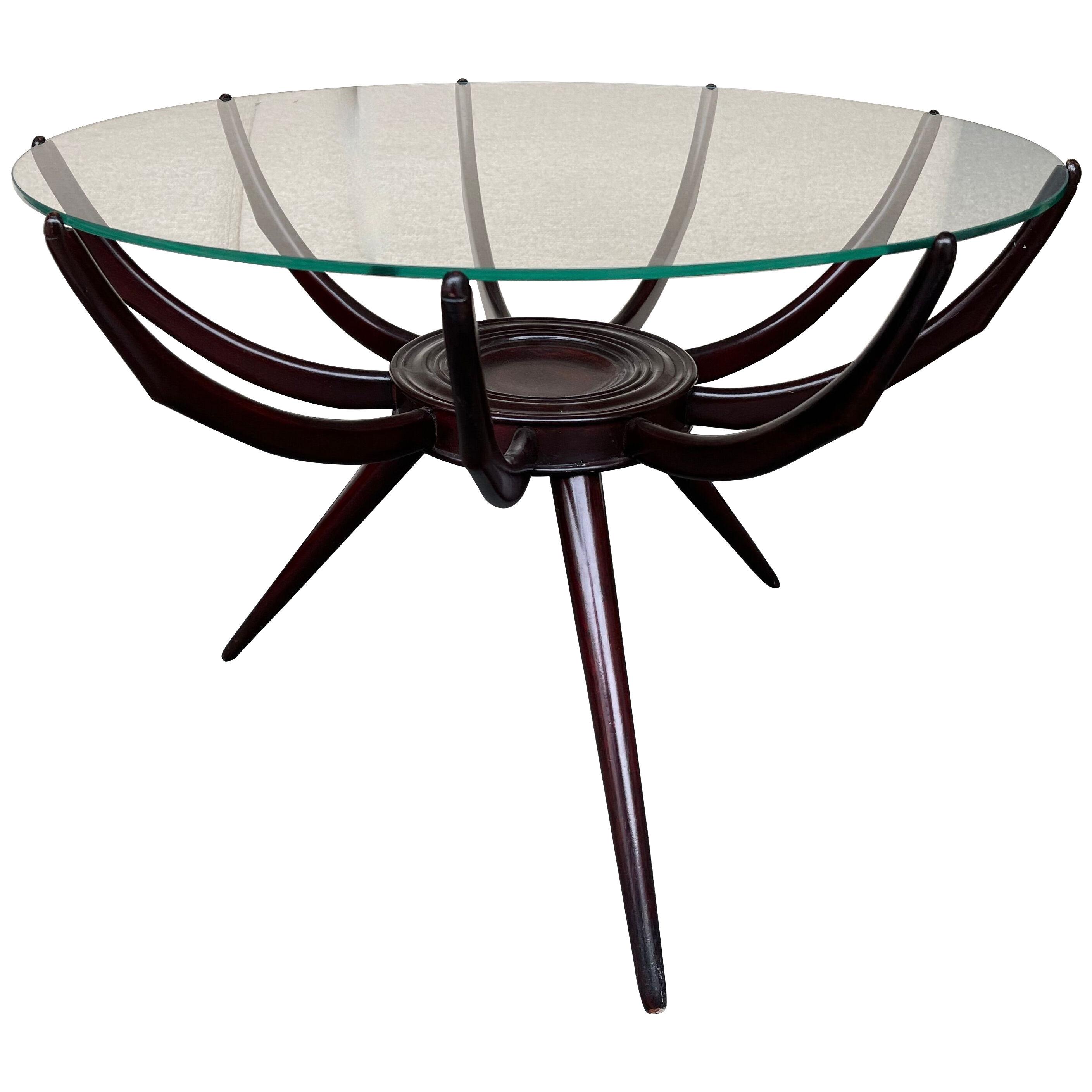 Mid Century Wood and Glass Spider Coffee Table by Carlo De Carli. Italy, 1950s