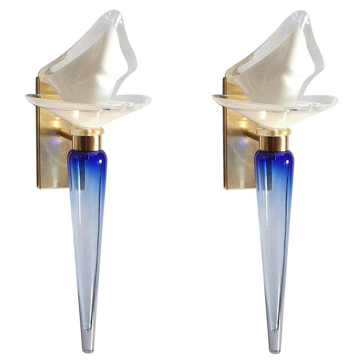 Pair of large Murano glass sconces, by Seguso