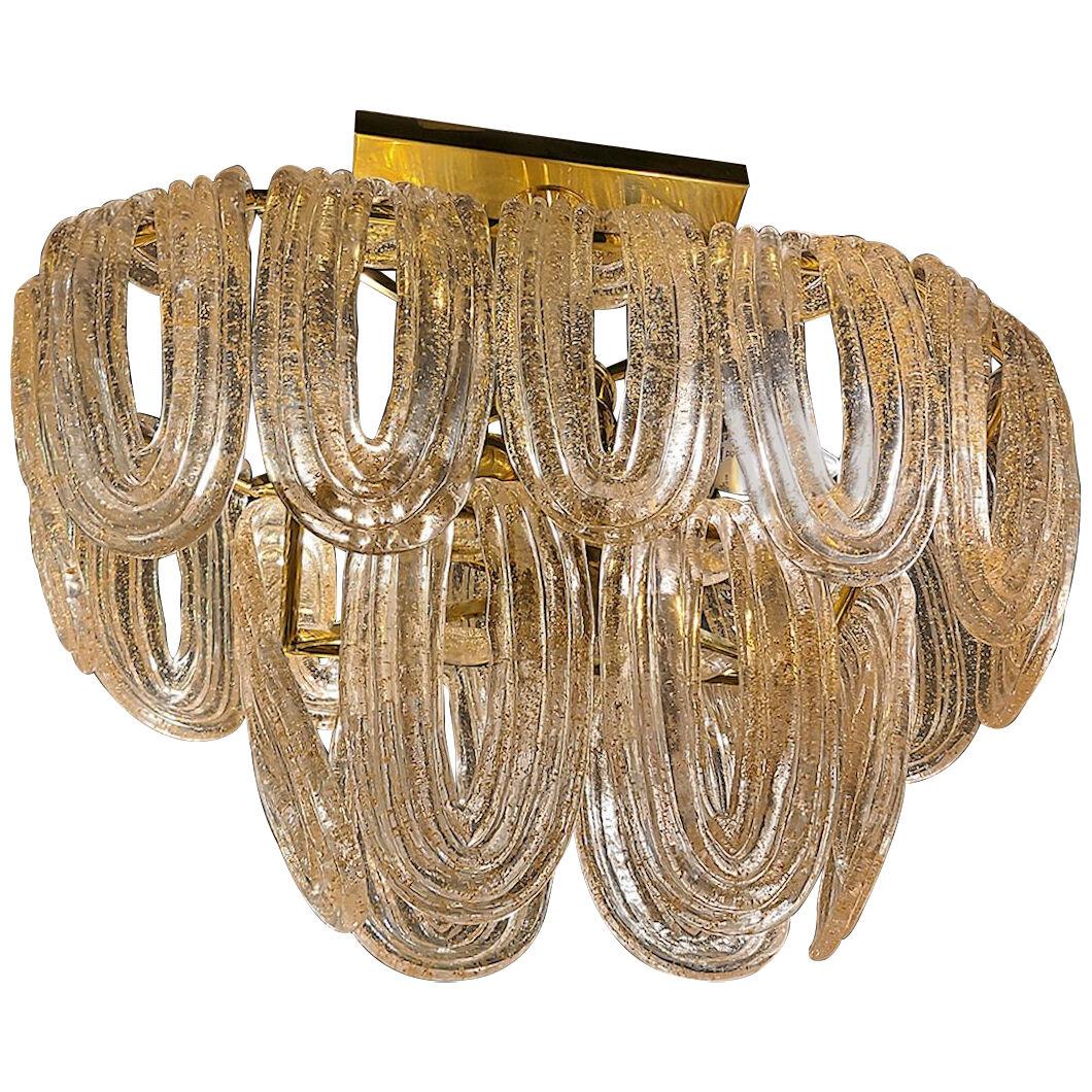 Mid Century Modern, Oval chandelier gold leaf Murano glass Mazzega style