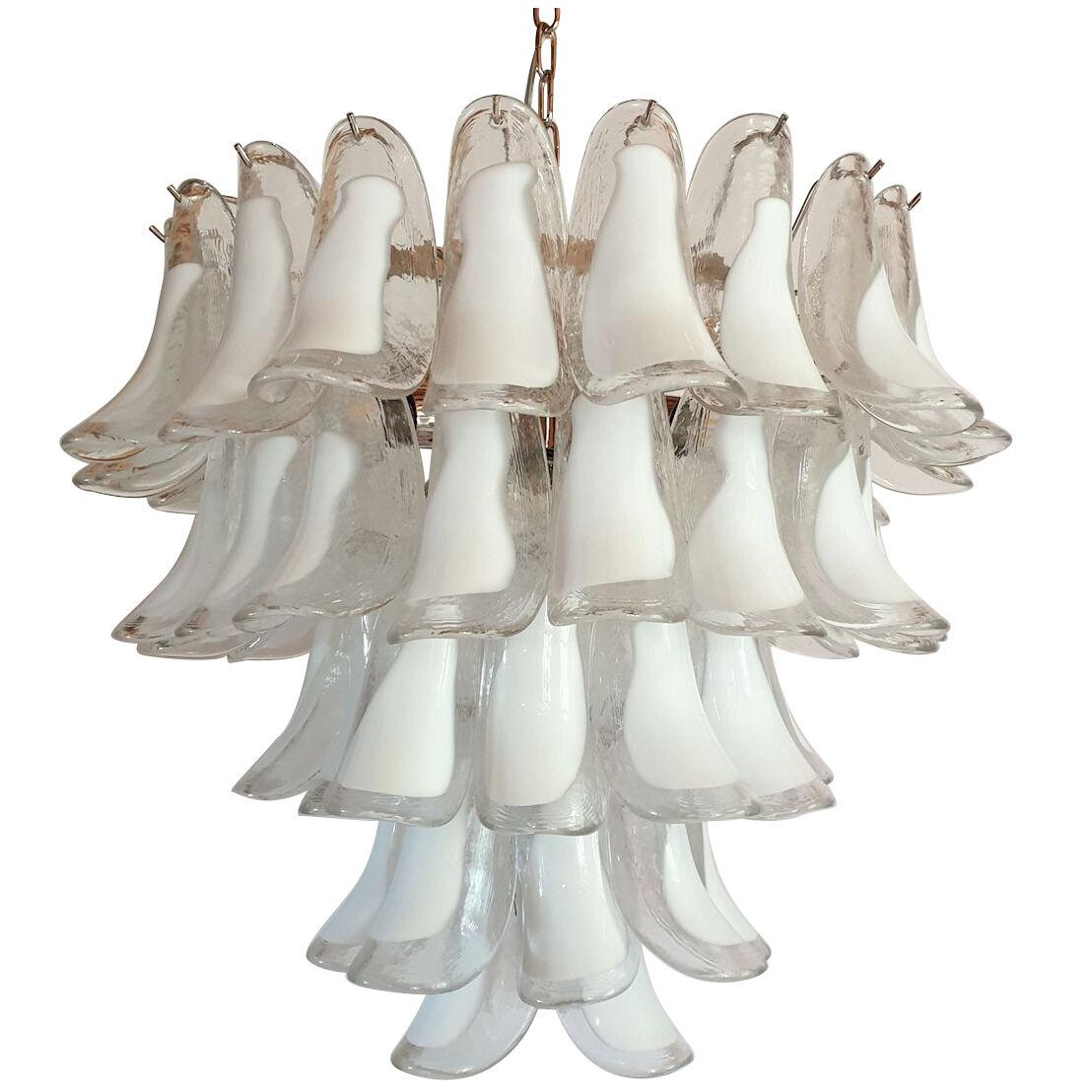 White petal Murano glass chandelier by Mazzega