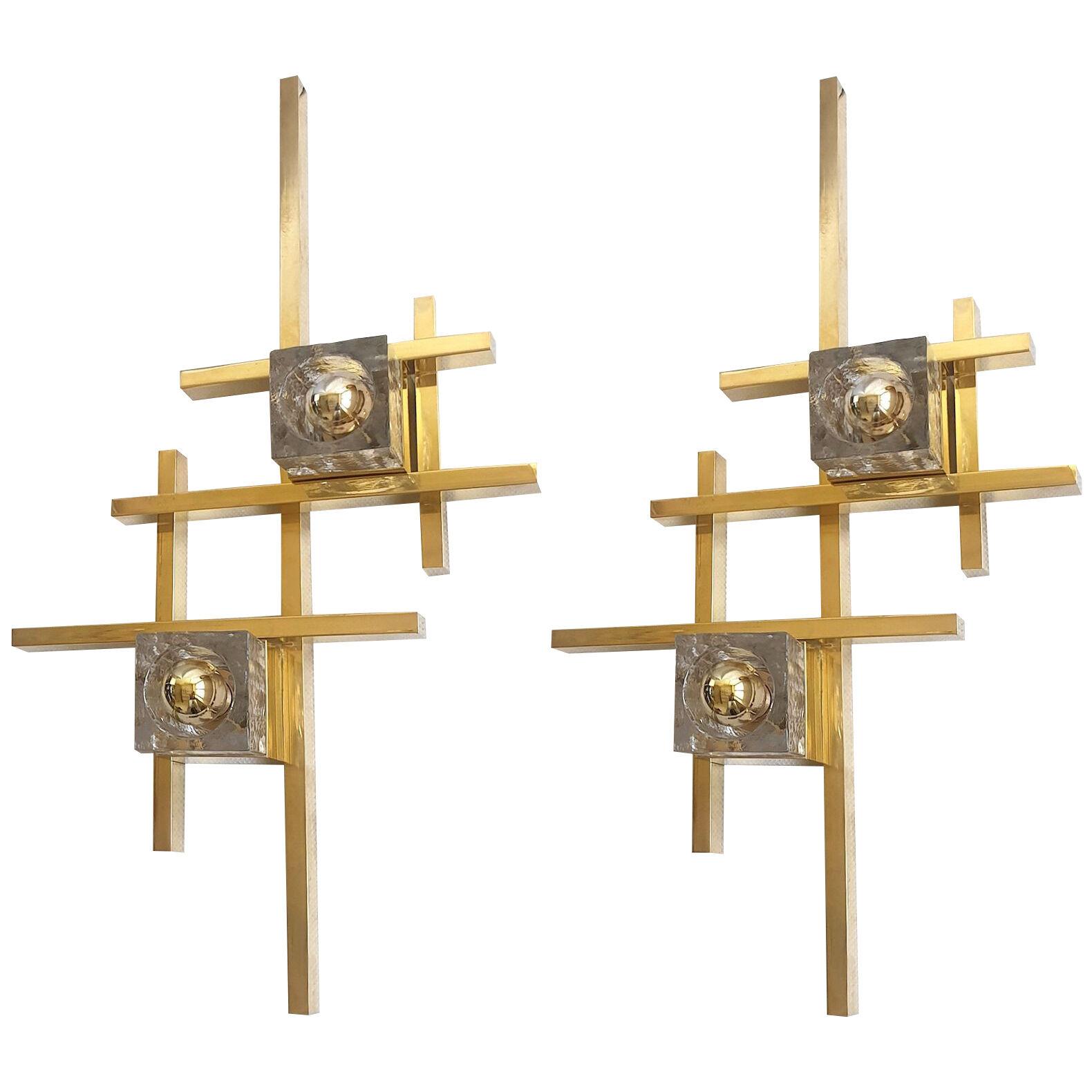 Large brass and glass sconces, Sciolari style - a pair