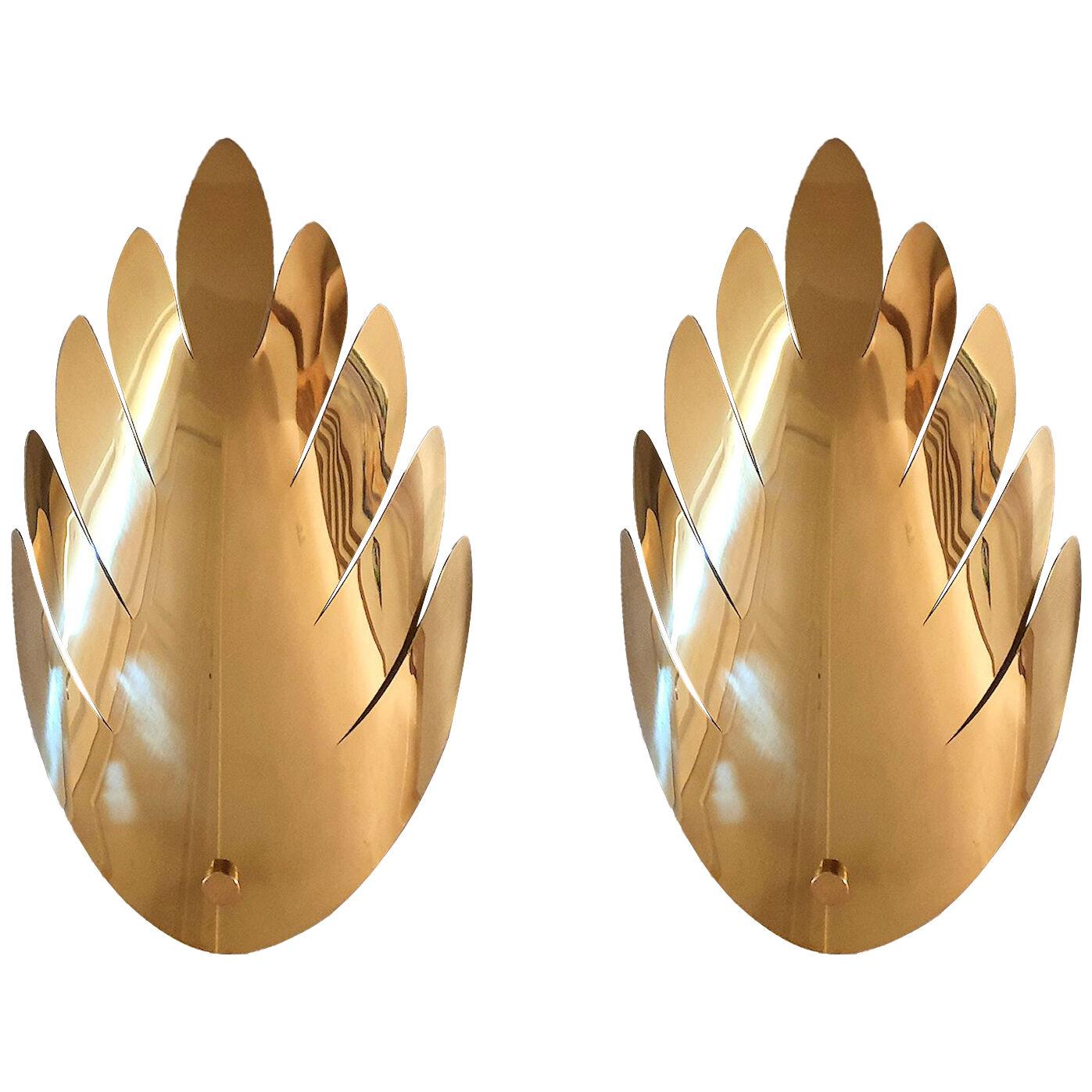 Large Brass Leaf Sconces, Maison Jansen Style - set of six