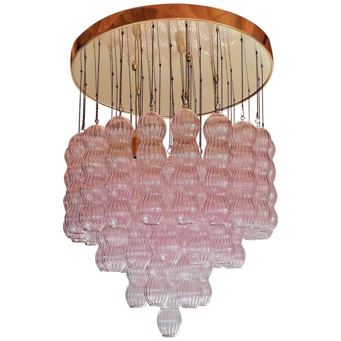 Large Murano Glass Flush-Mount chandelier by Mazzega - a pair