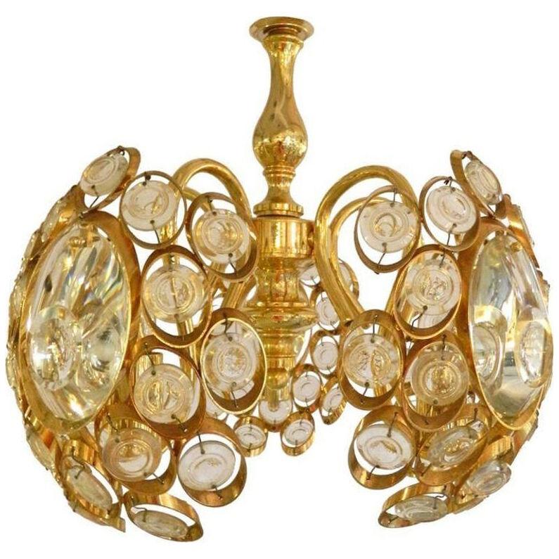 Cut crystal and gold plated chandelier by Palwa Germany 1960s