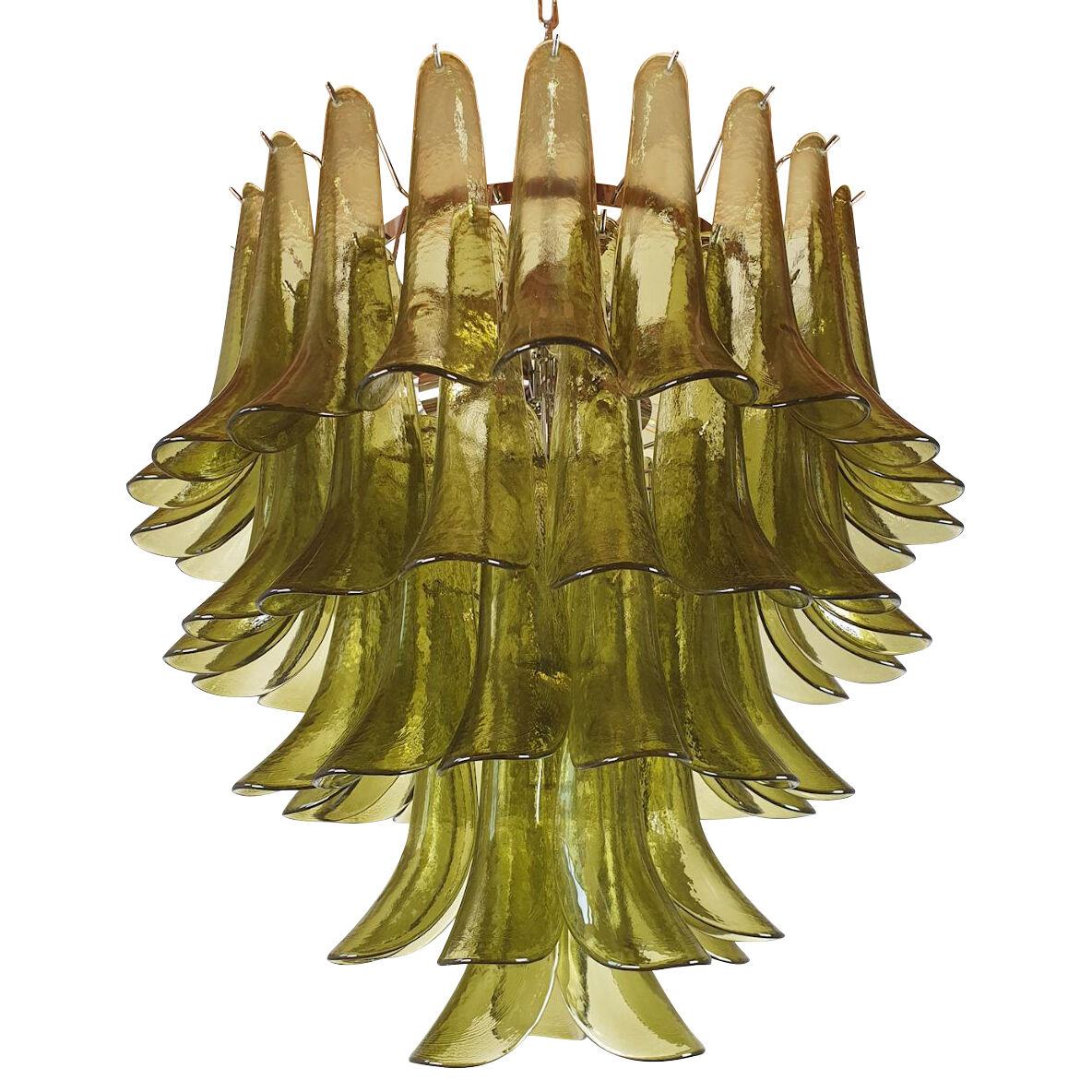 Mid Century Green Murano Glass Chandelier, Mazzega