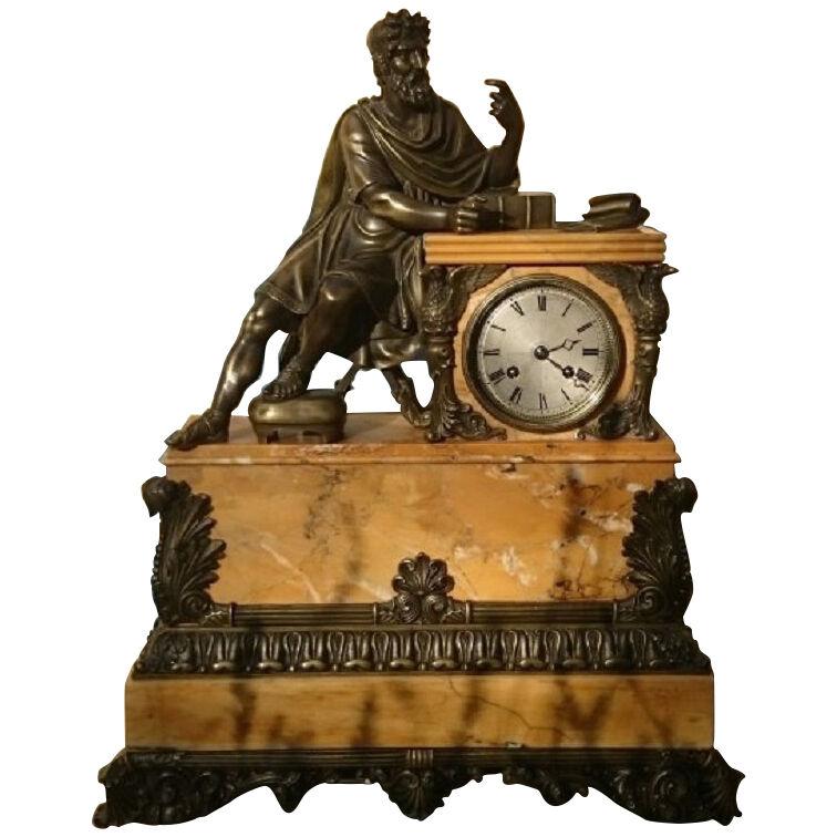French Nineteenth Century Antique Siena Marble And Bronze Mounted Clock